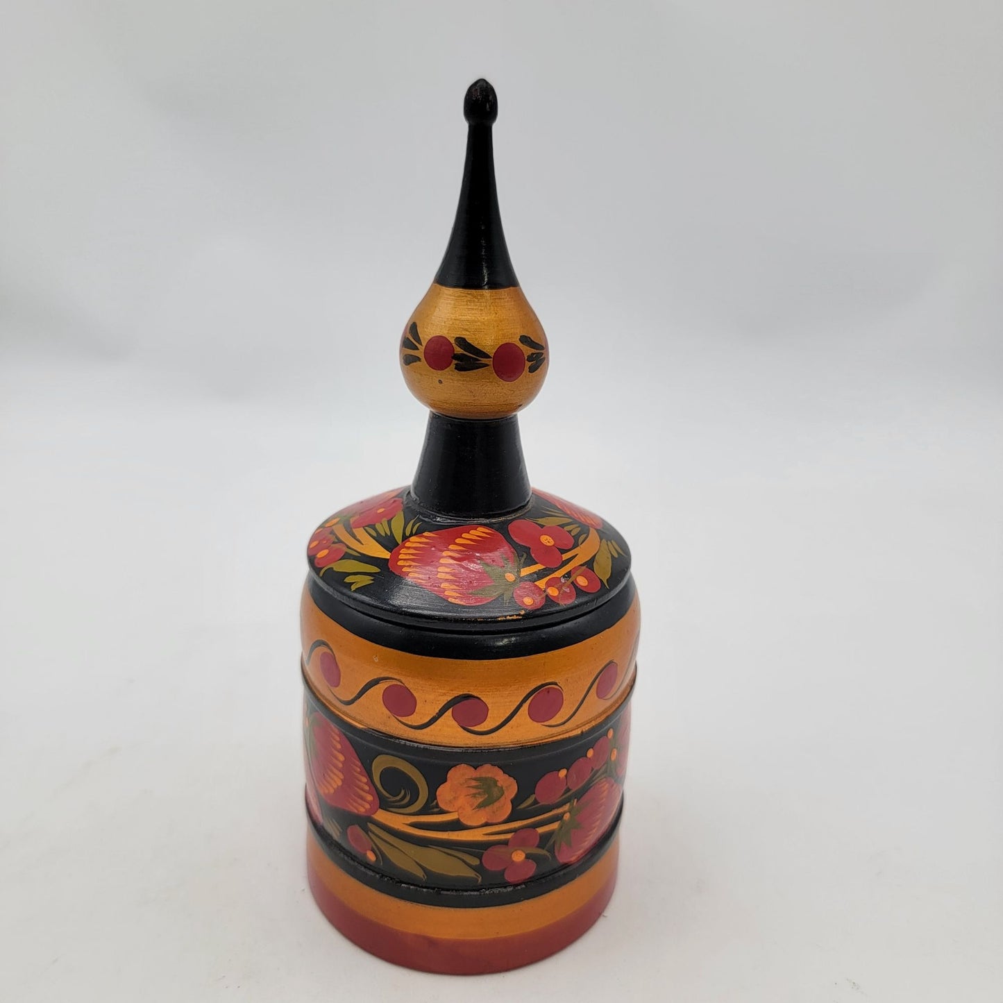 Vintage Russian Hand-Painted Wooden Lidded Container