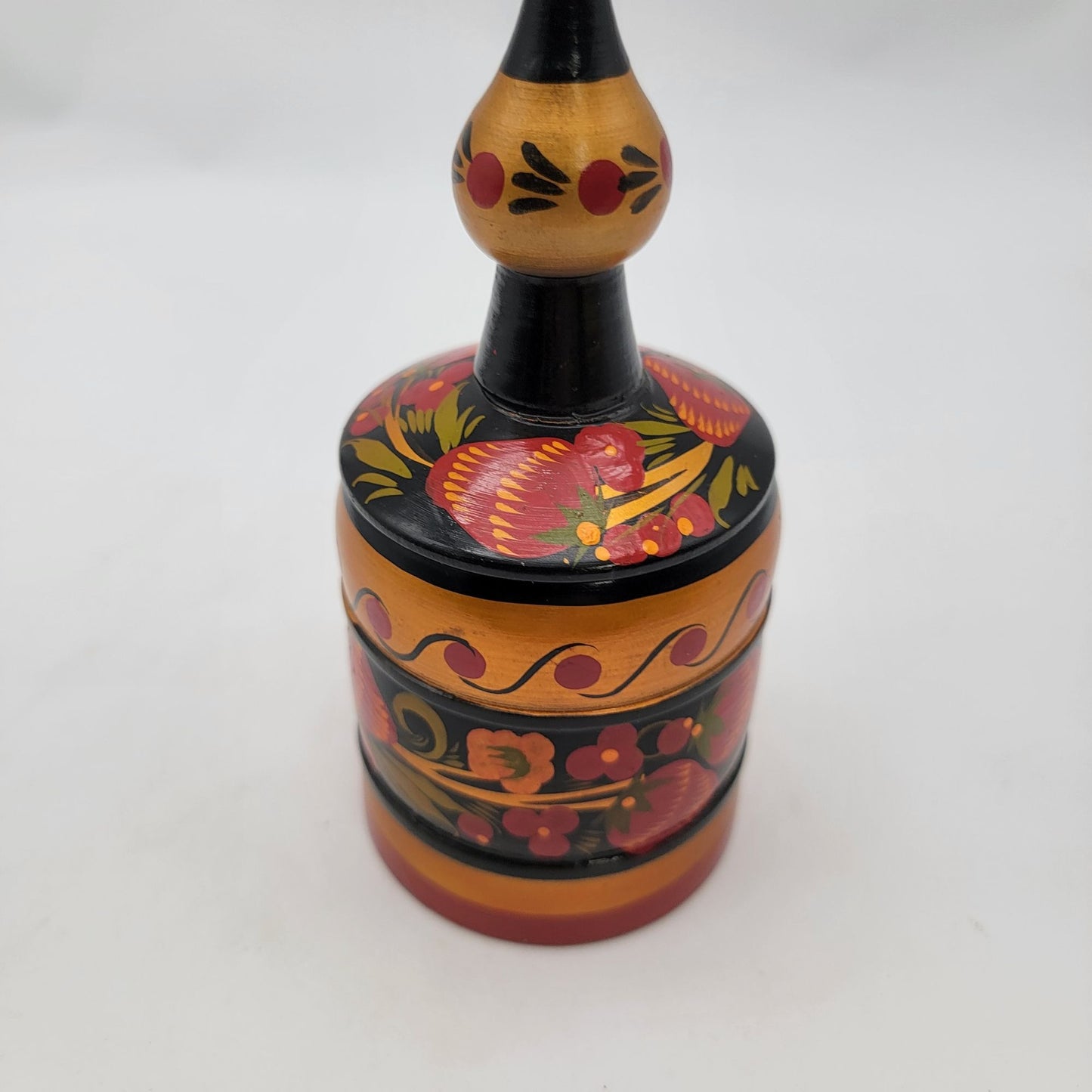 Vintage Russian Hand-Painted Wooden Lidded Container