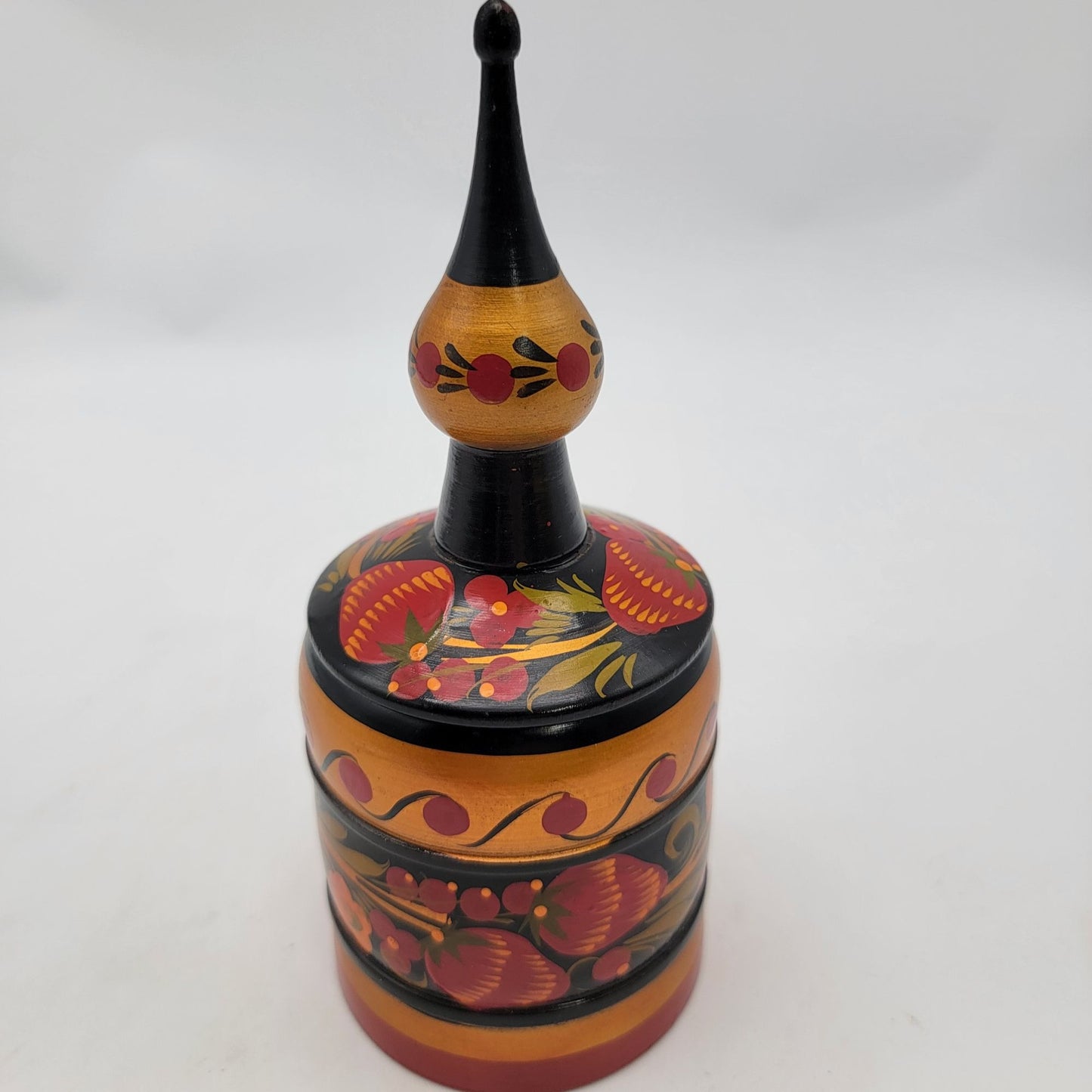 Vintage Russian Hand-Painted Wooden Lidded Container