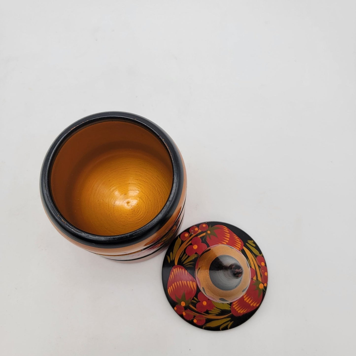 Vintage Russian Hand-Painted Wooden Lidded Container