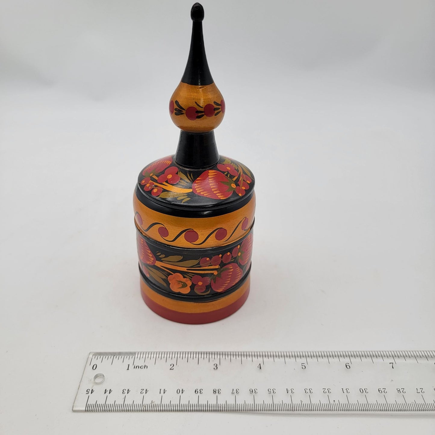 Vintage Russian Hand-Painted Wooden Lidded Container