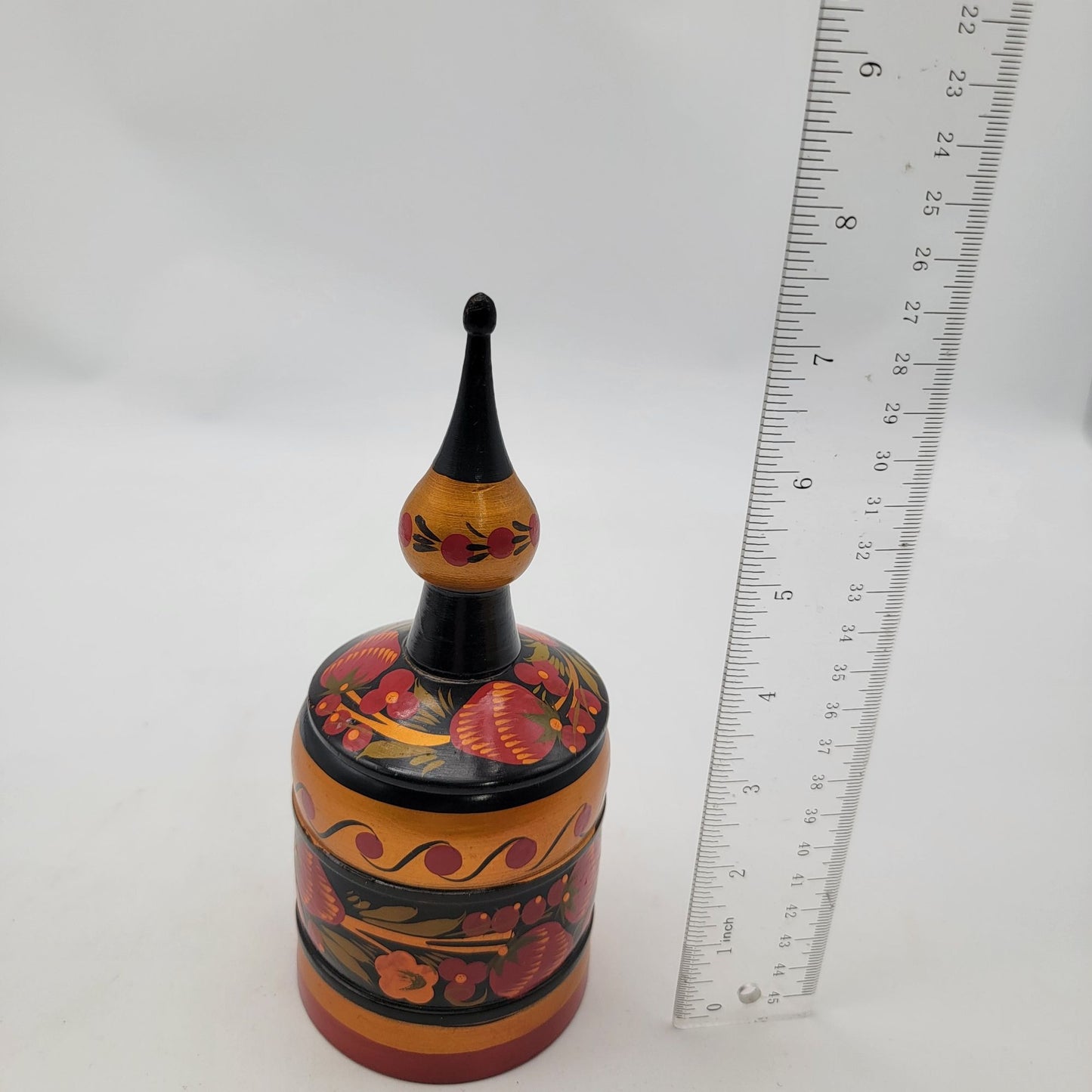 Vintage Russian Hand-Painted Wooden Lidded Container