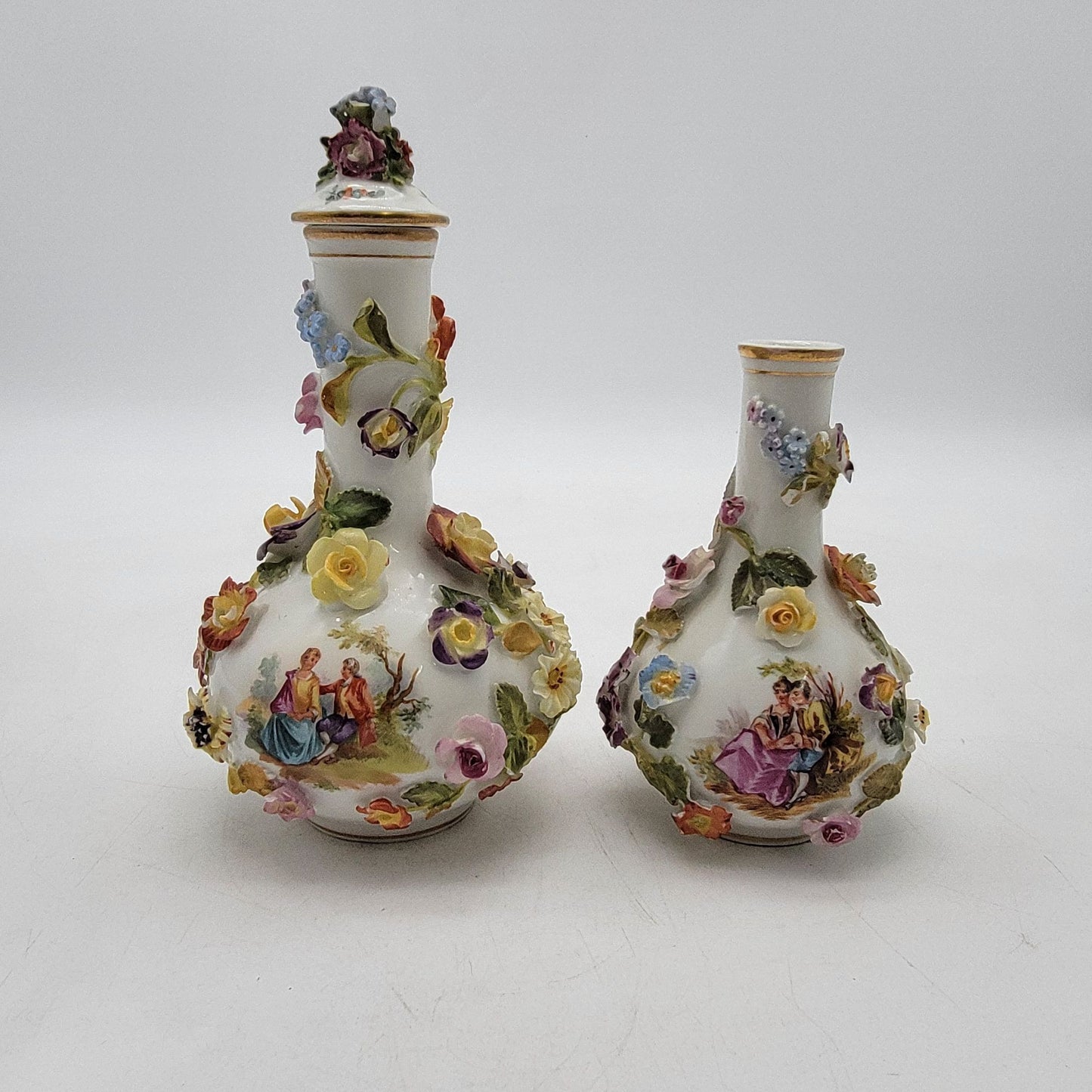 Set Of 2 Antique Meissen-Style Porcelain Covered Jar and Vase Carl Thieme Dresden mark