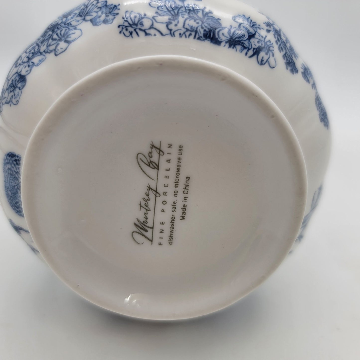 Vintage Blue & White Porcelain Lidded Jar With Bird & Floral Design