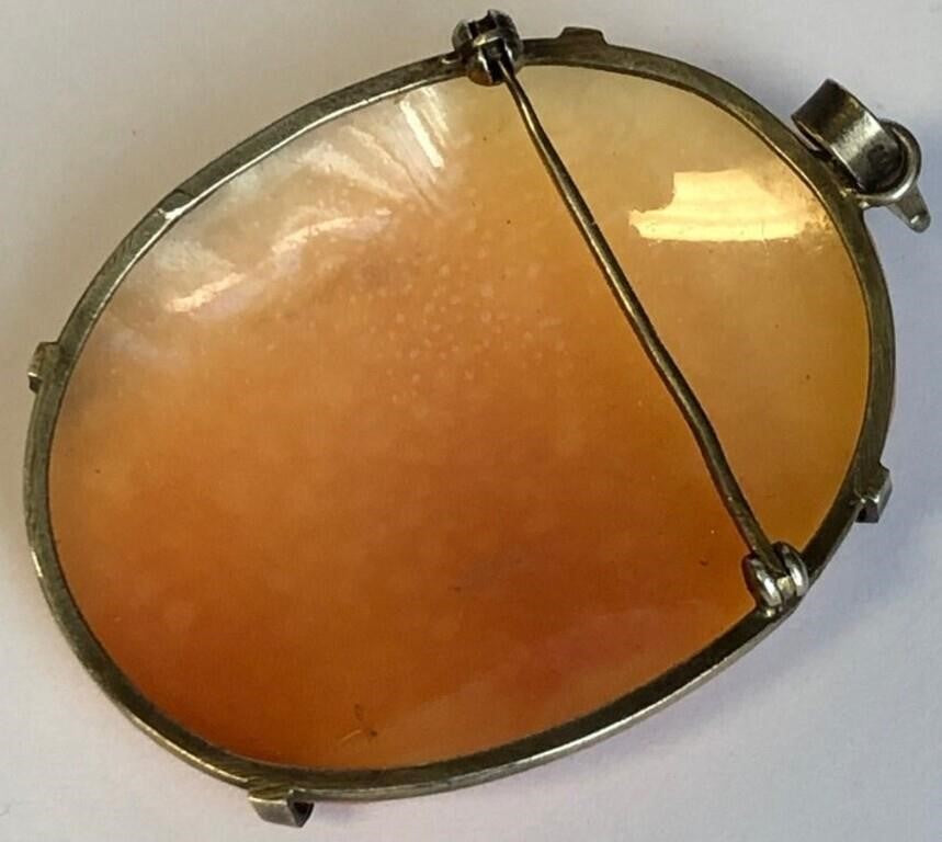 Antique Victorian Shell Cameo Goddess 800 Silver Pin/Pendant