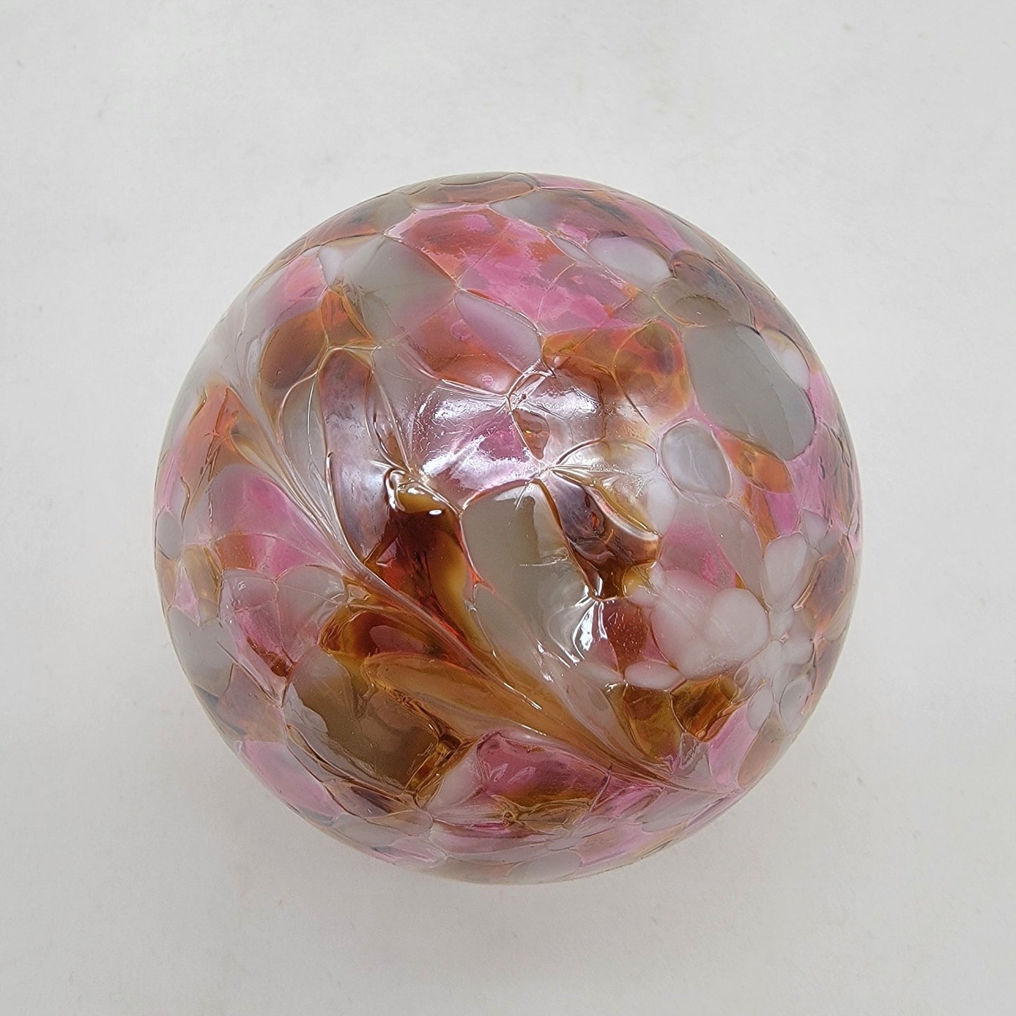 Handcrafted Anwas Art Glass Ornament Pink White & Amber Swirl