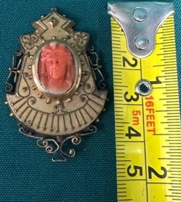 Antique Coral Cameo Locket - as found