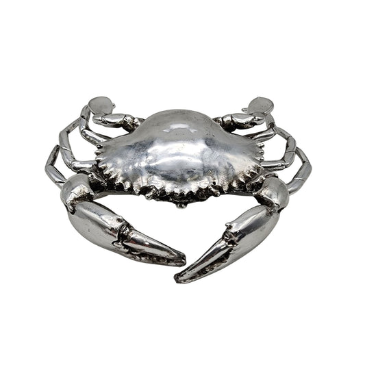 Silver Tone Metallic Mud Crab Coastal Decor