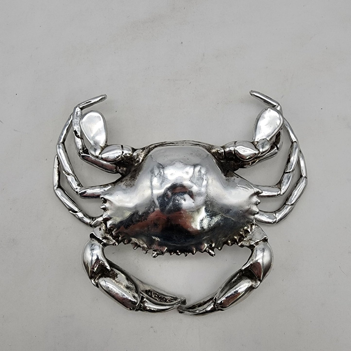 Silver Tone Metallic Mud Crab Coastal Decor