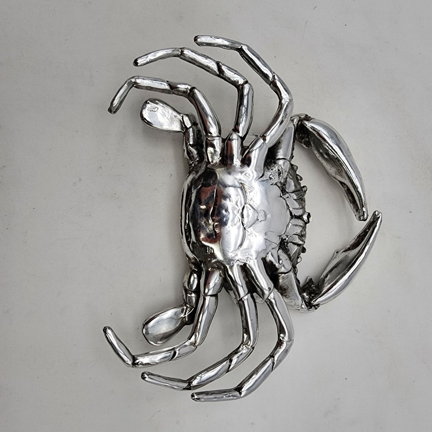 Silver Tone Metallic Mud Crab Coastal Decor