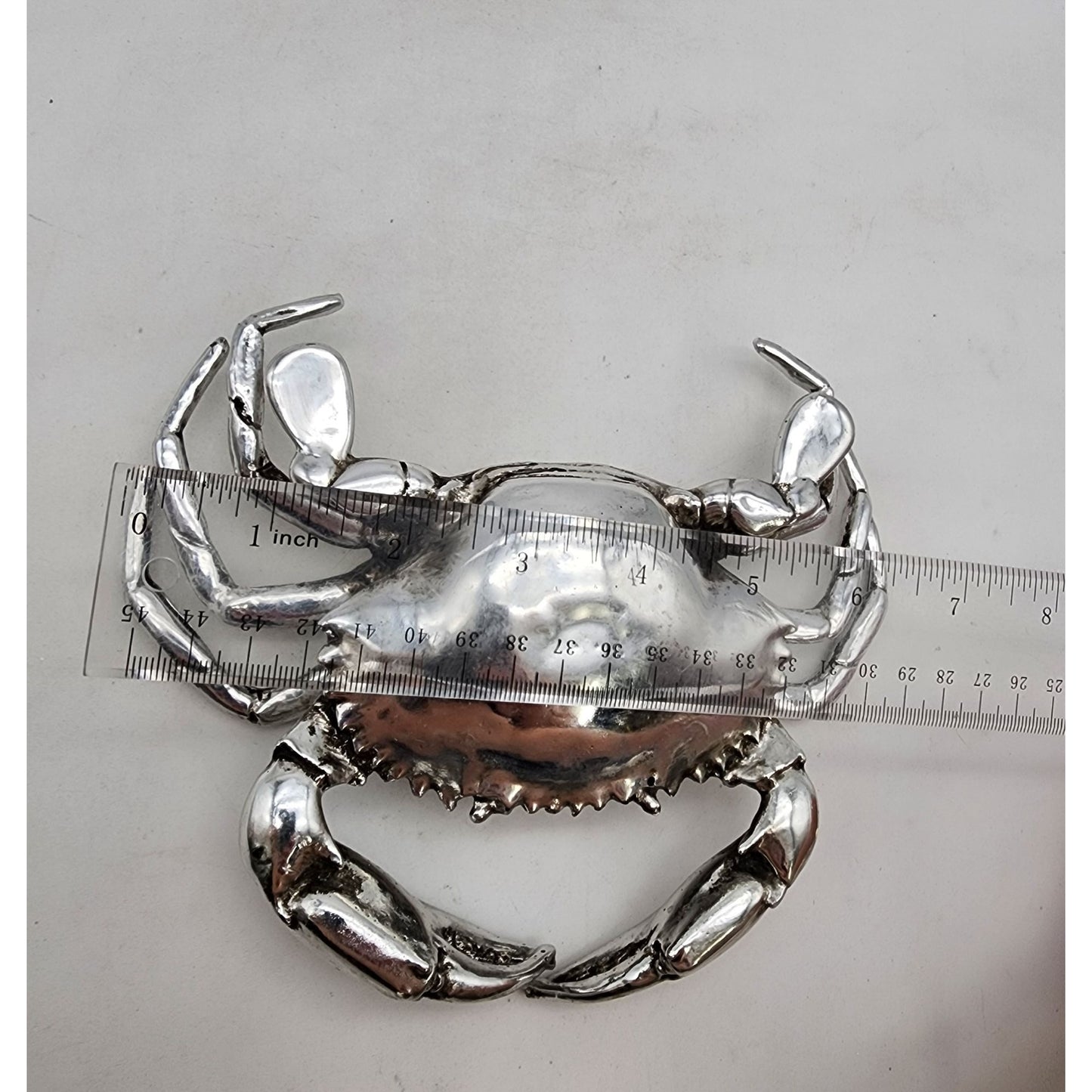 Silver Tone Metallic Mud Crab Coastal Decor