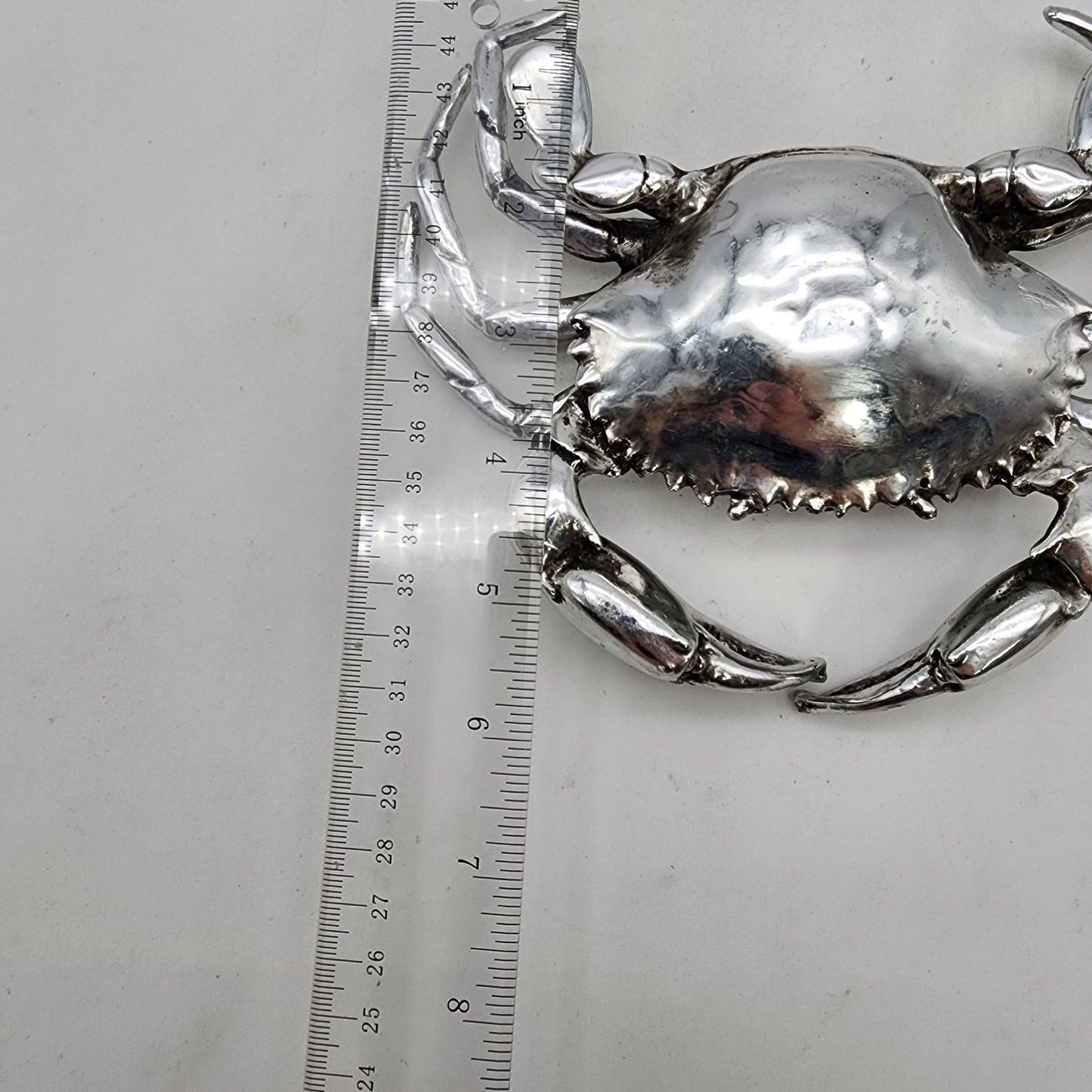 Silver Tone Metallic Mud Crab Coastal Decor