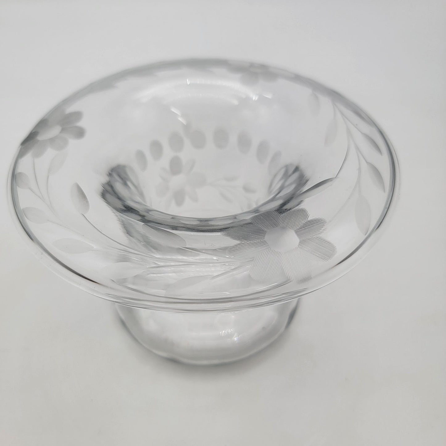 Antique Etched Glass Rolled Edge Vase