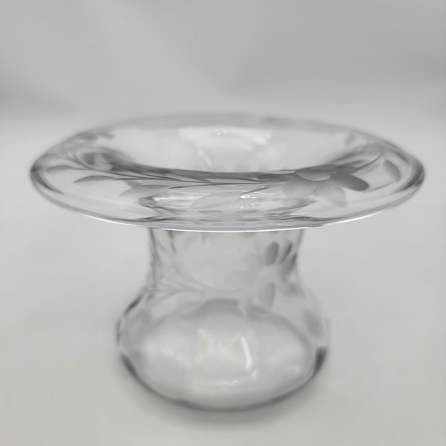 Antique Etched Glass Rolled Edge Vase