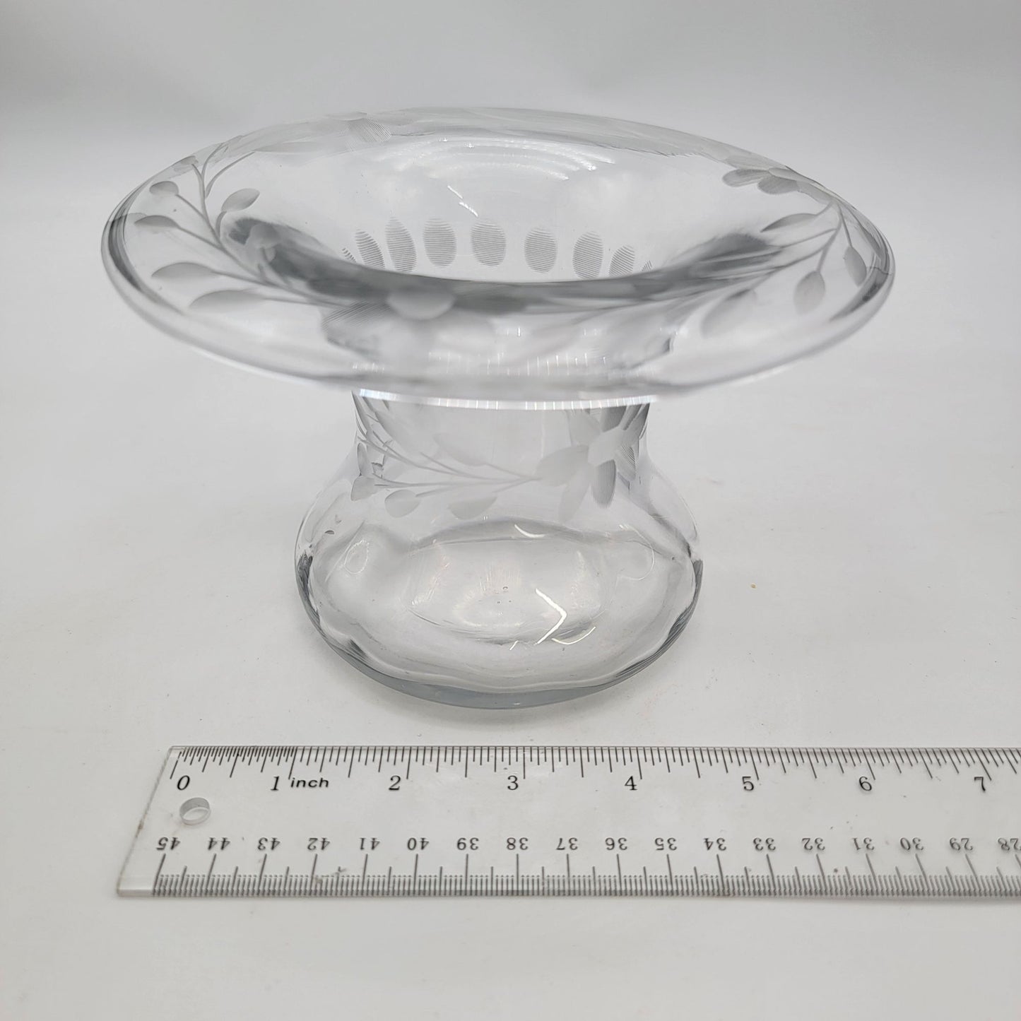Antique Etched Glass Rolled Edge Vase