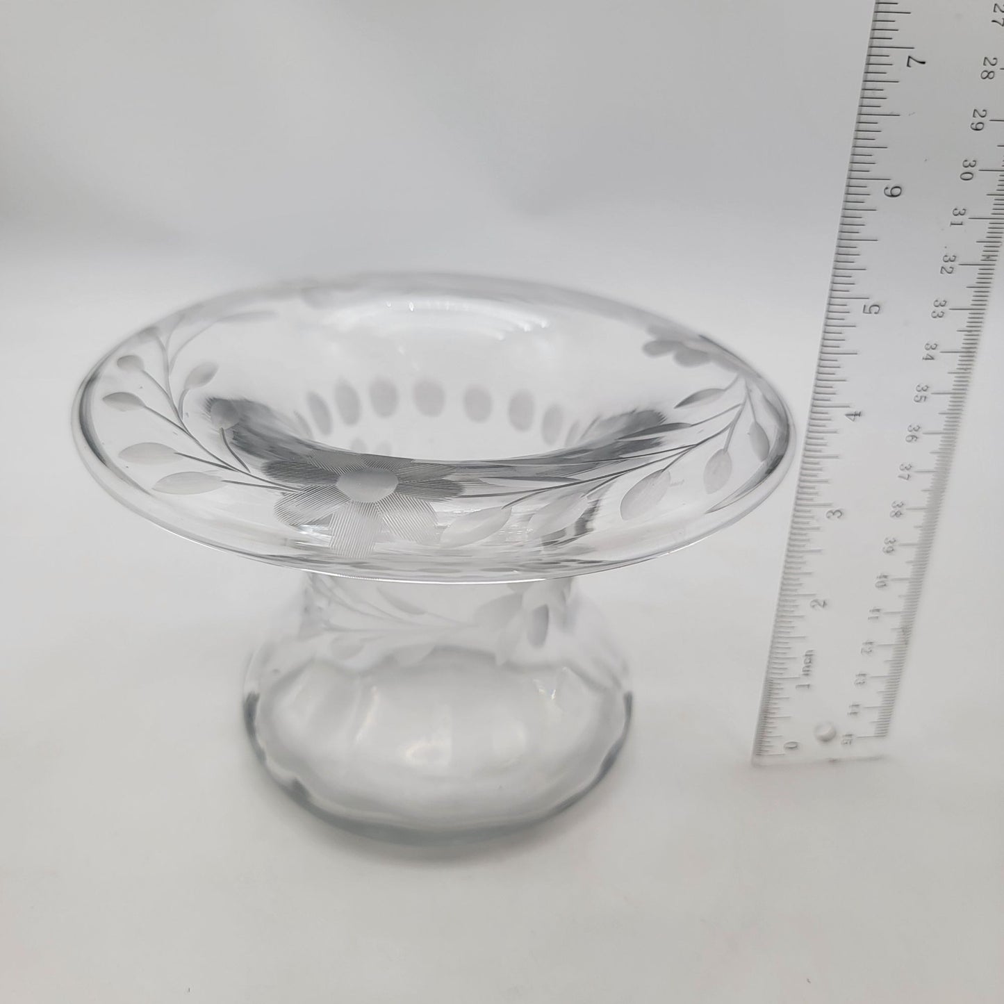Antique Etched Glass Rolled Edge Vase