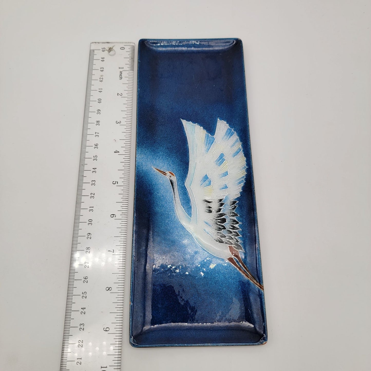 Vintage Inaba Cloisonné Enamel Tray With Crane Design