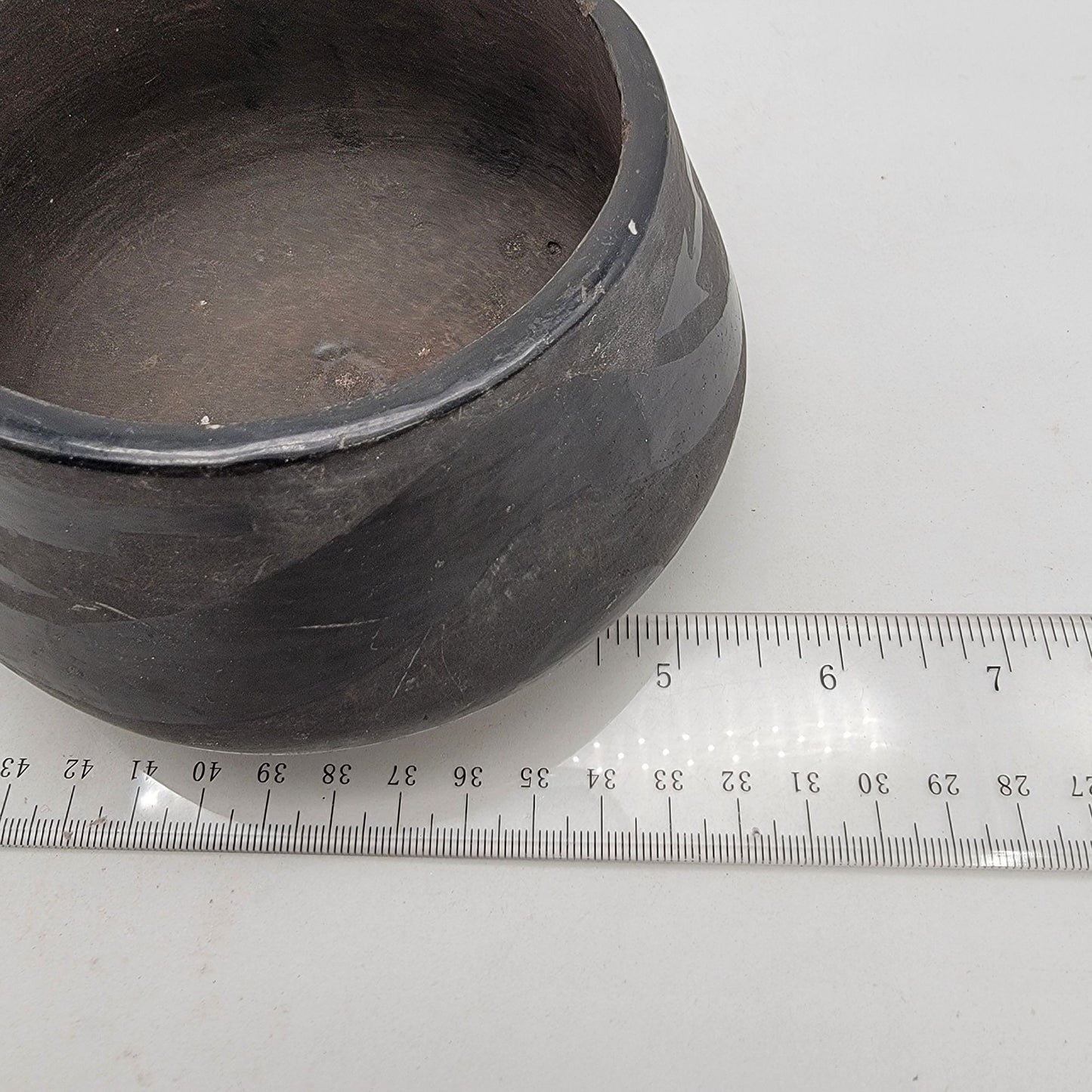 Native American San Ildefonso Pueblo Black On Black Art Pottery Bowl