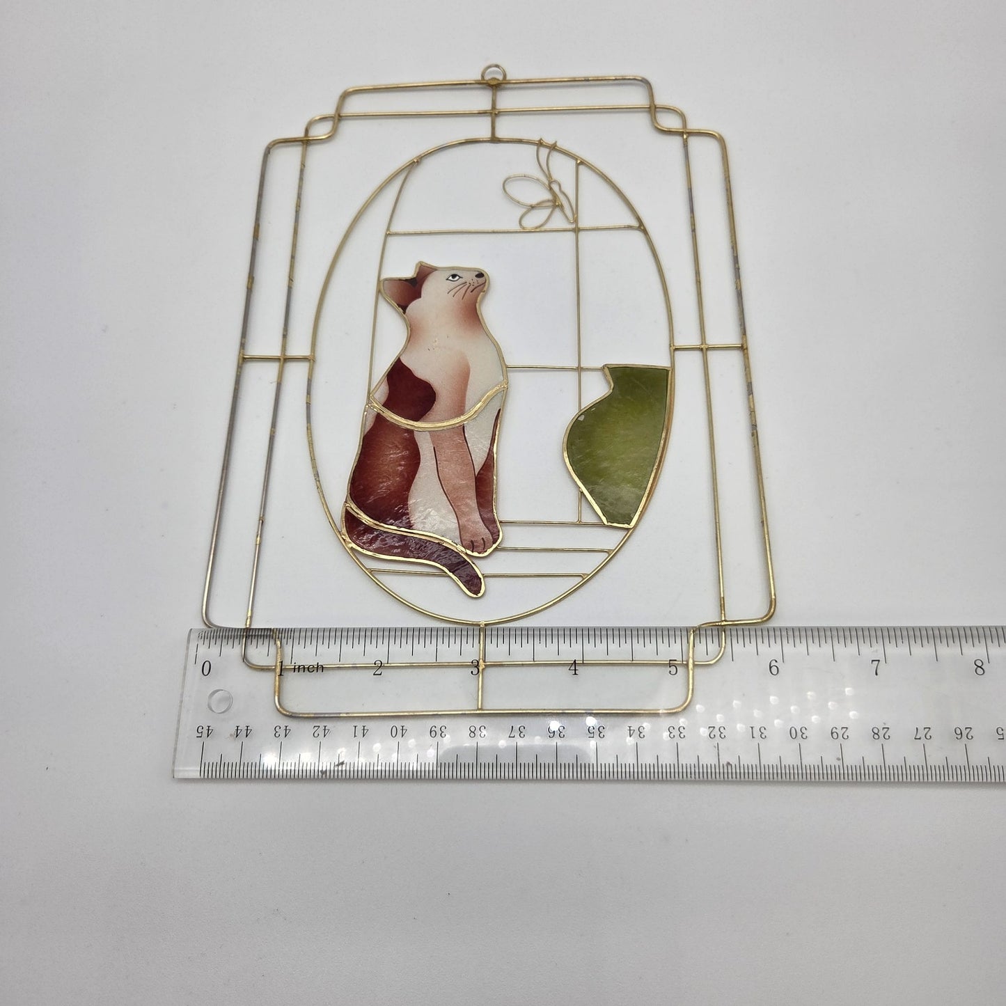 Vintage Capiz Shell Cat & Butterfly Sun Catcher Gold-Tone Frame