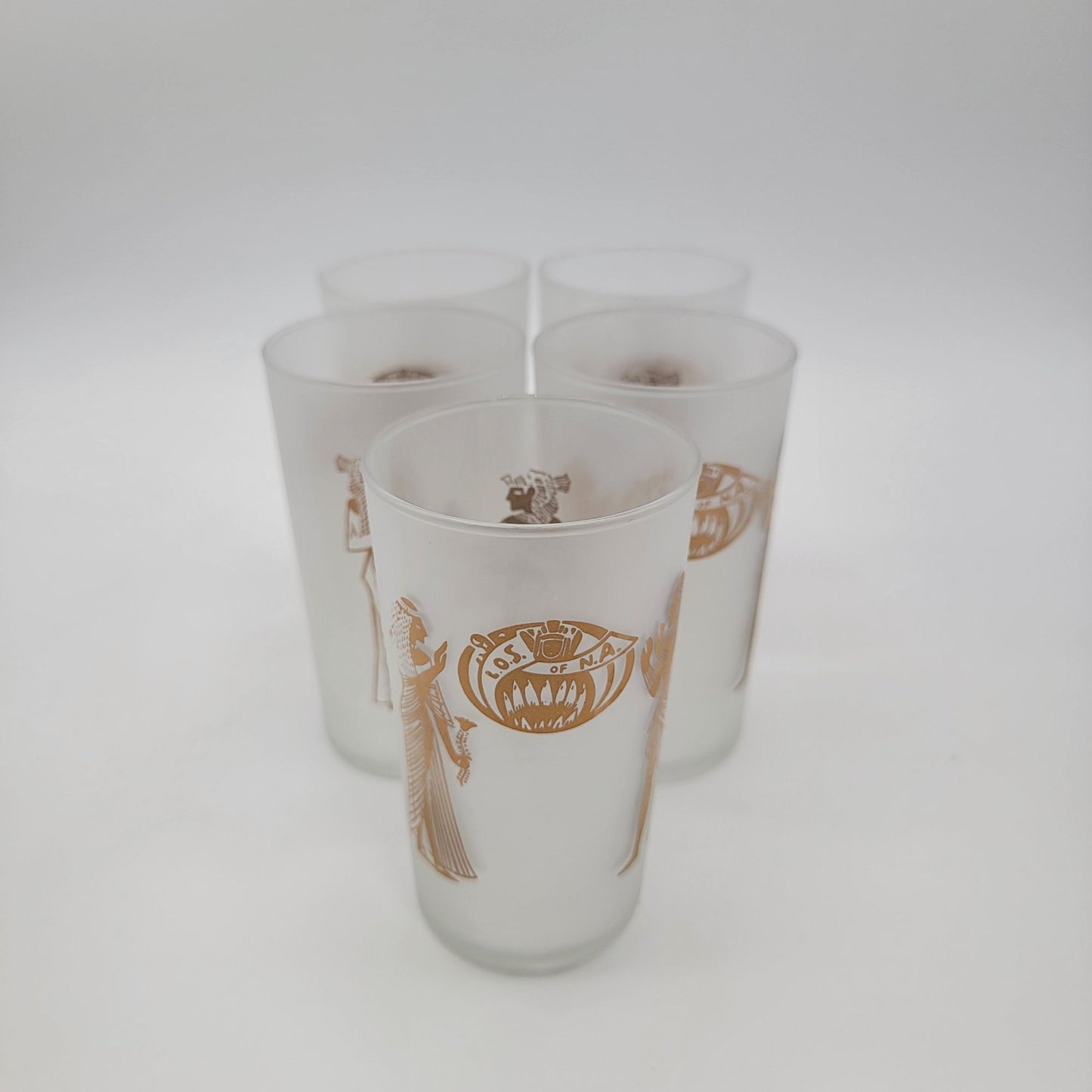 Set Of 5 Vintage Libbey's 1960s L.O.S. Of N.A. Lady Shriners Gold Gilt Egyptian Motif Cocktail Glasses
