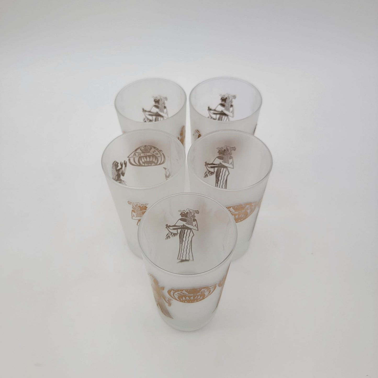 Set Of 5 Vintage Libbey's 1960s L.O.S. Of N.A. Lady Shriners Gold Gilt Egyptian Motif Cocktail Glasses