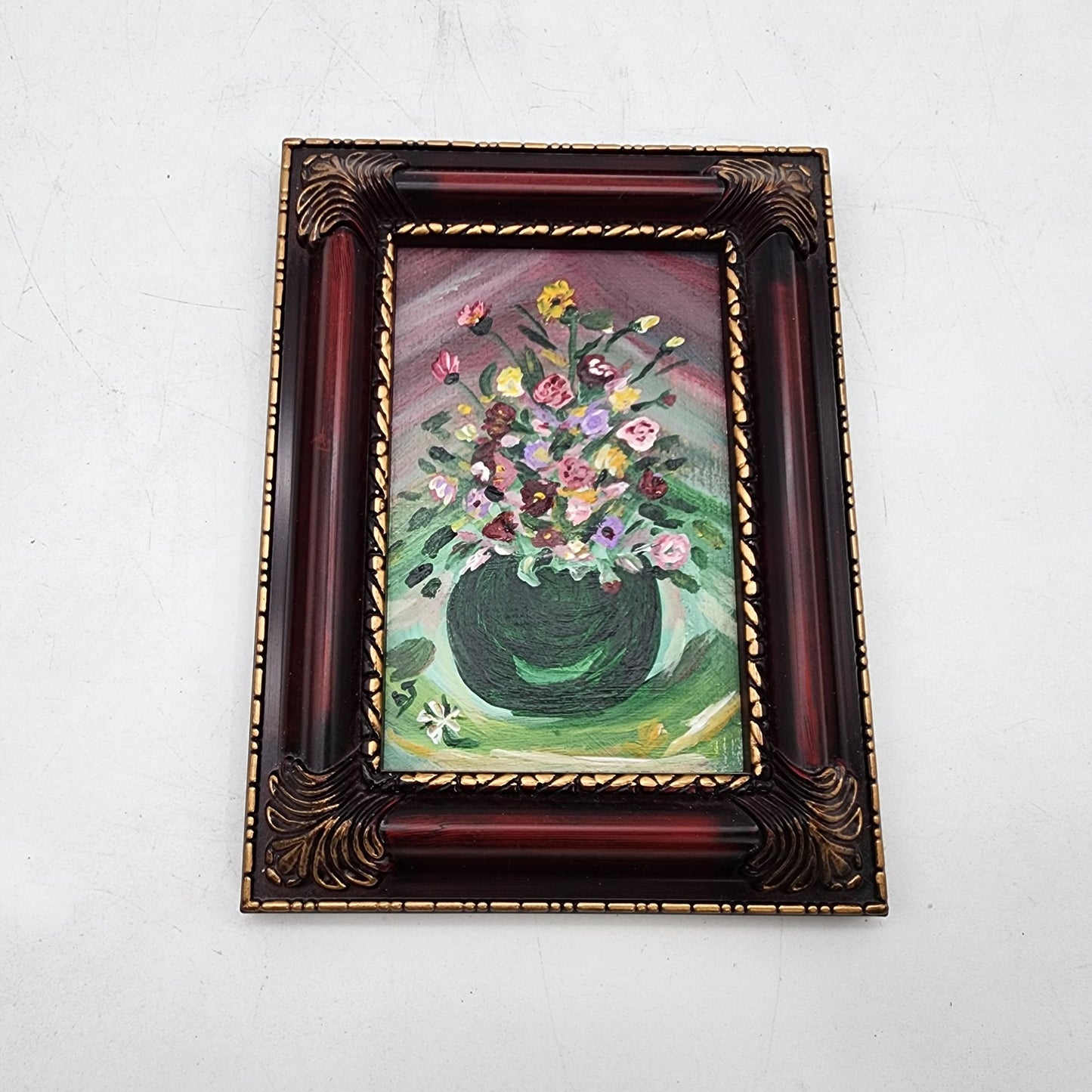 Vintage Floral Still Life Oil Painting In Ornate Frame