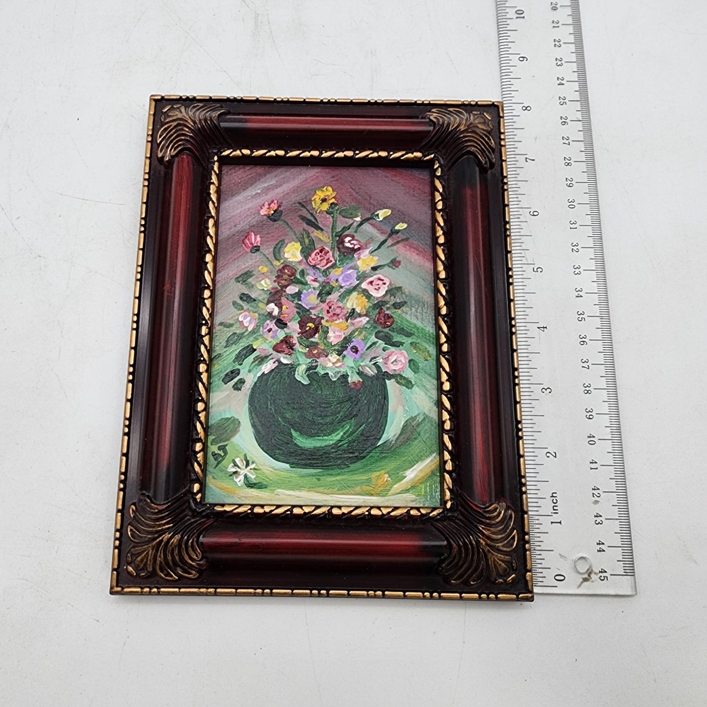 Vintage Floral Still Life Oil Painting In Ornate Frame