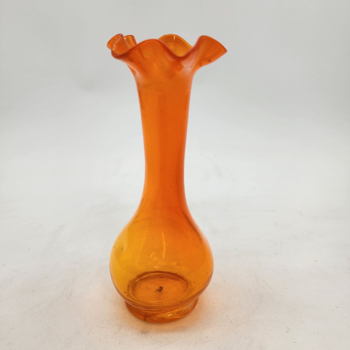 Orange Art Glass Bud Vase With Ruffled Edge