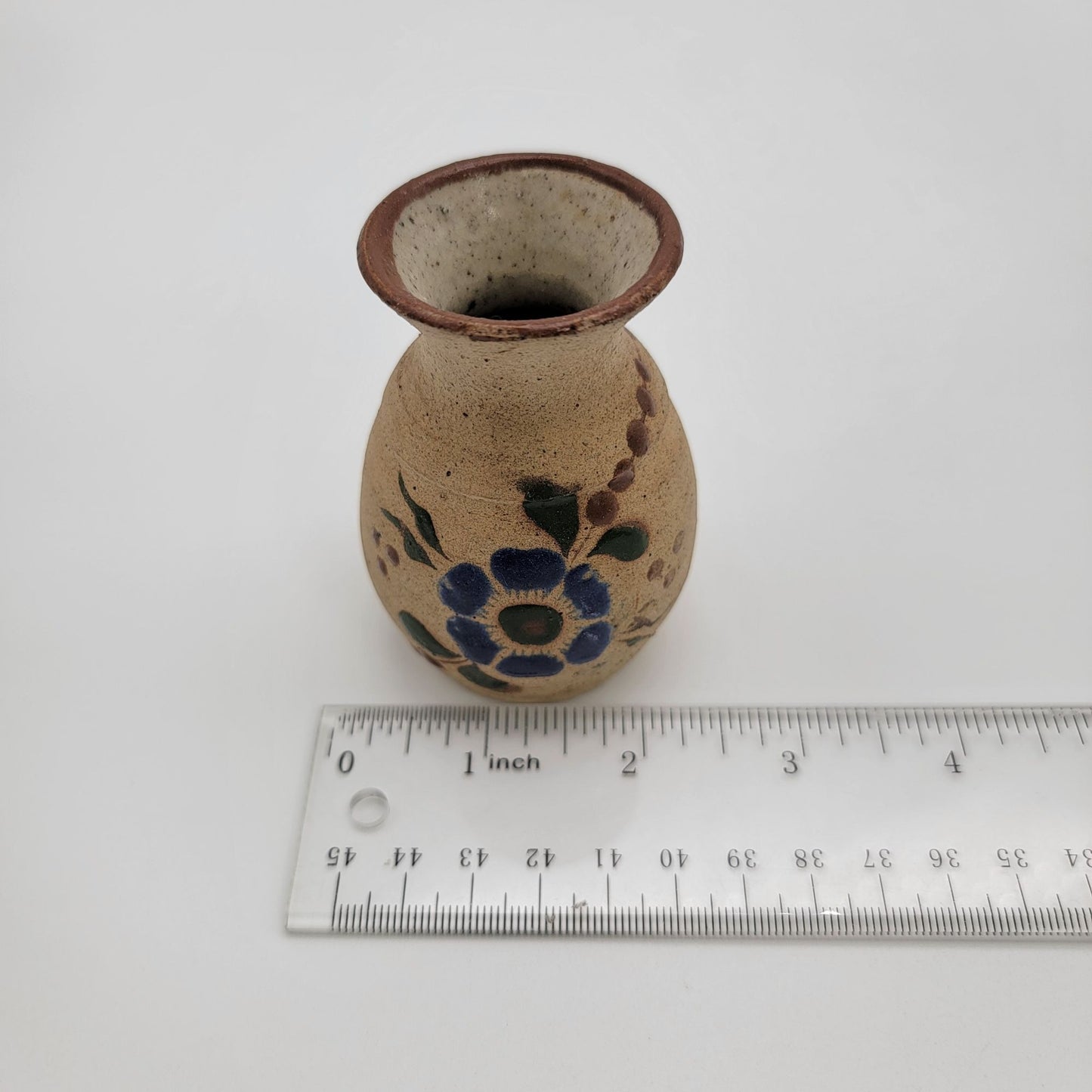 Vintage Miniature Tonala Mexican Folk Art Bud Vase Floral & Butterfly