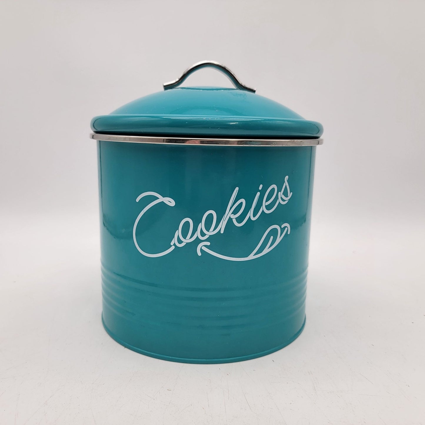 Set Of 2 Teal Metal Cookie & Sweets Storage Canisters With Lids