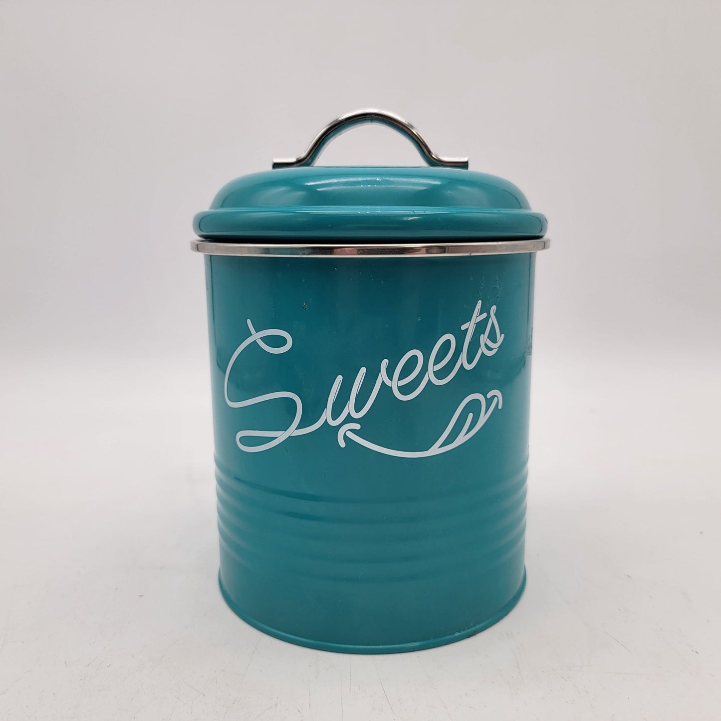 Set Of 2 Teal Metal Cookie & Sweets Storage Canisters With Lids