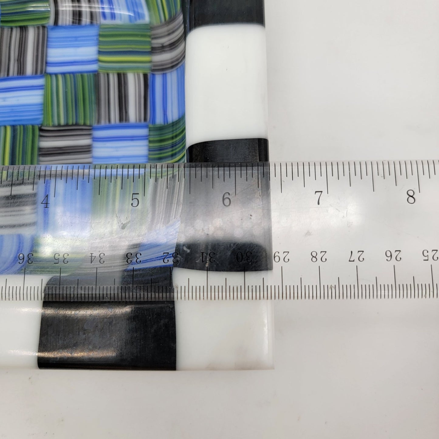 Fused Glass Decorative Bowl With Checkerboard & Striped Design