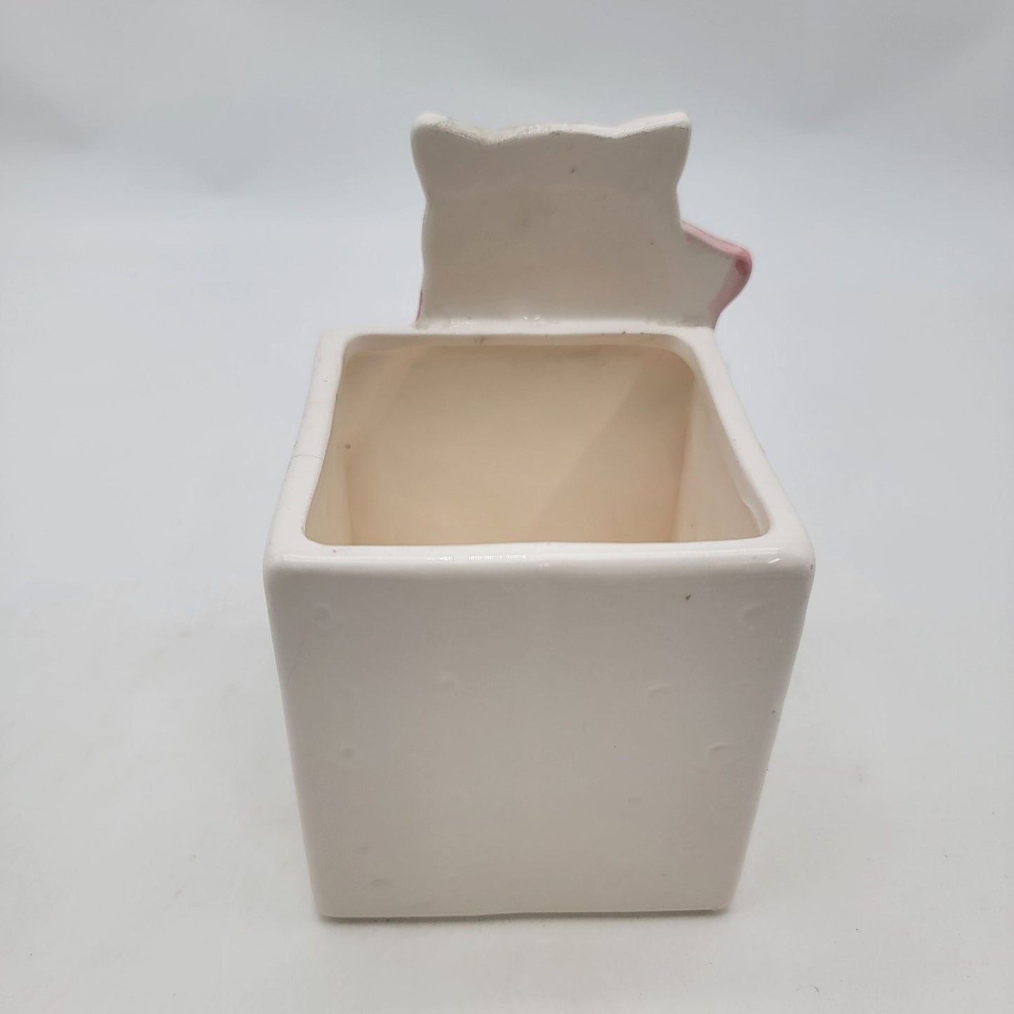 Vintage Cat Planter With Pink Bow