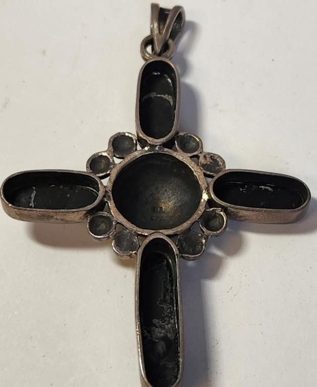 Marcasite Sterling Silver and Onyx Cross Pendant