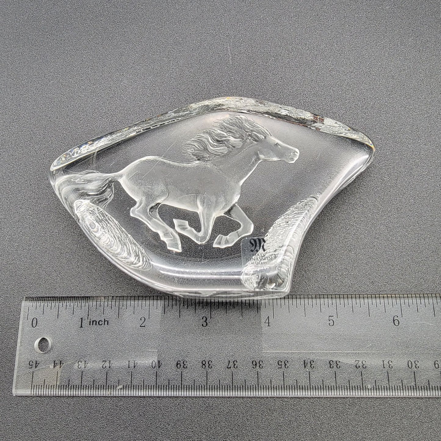 Matts Jonasson Maleras Signed Full Lead Crystal Running Horse Paperweight MJ Sweden 3715