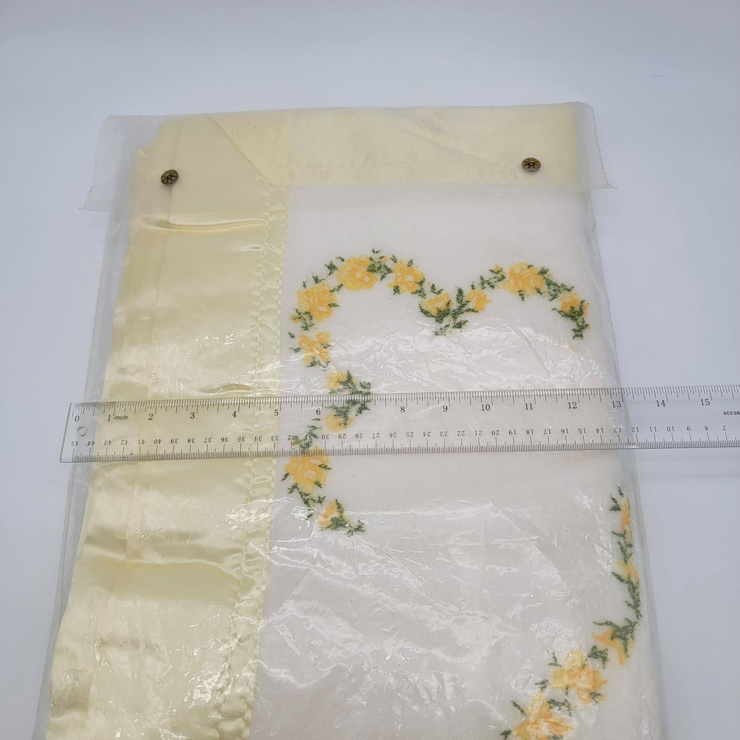 Vintage Small Blanket Yellow Satin Edge Floral Embroidery New Old Stock