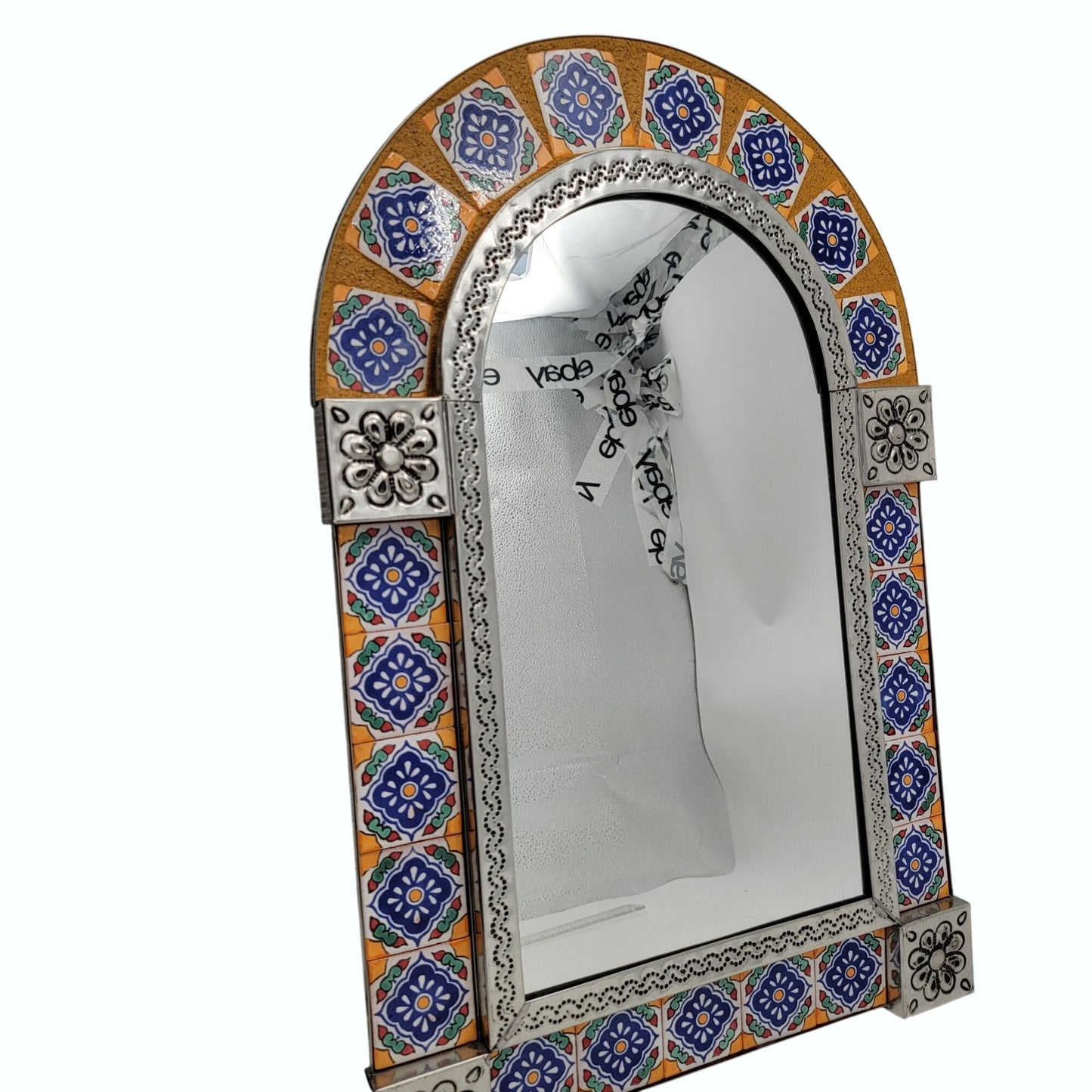Talavera Tile Arched Tin Wall Mirror