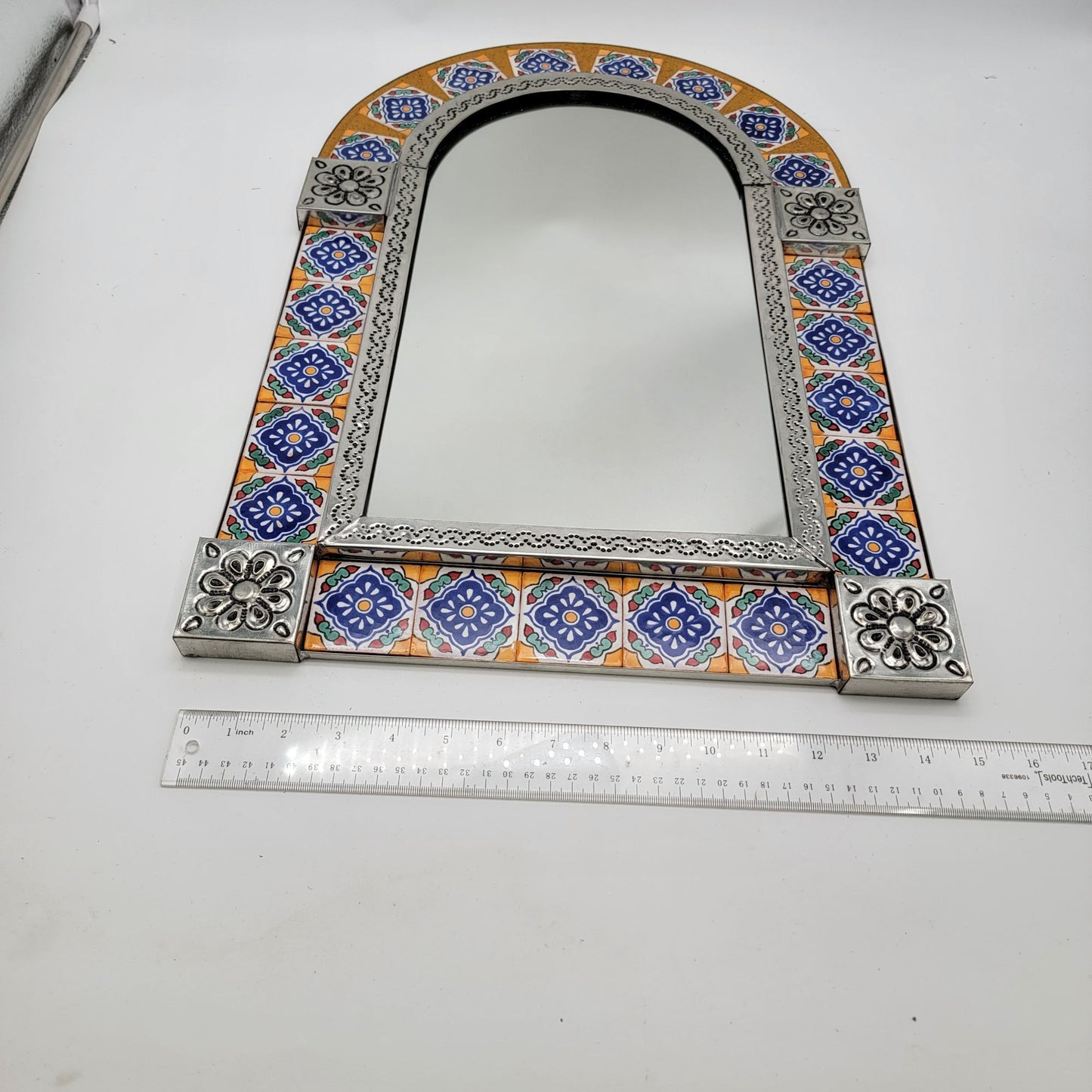 Talavera Tile Arched Tin Wall Mirror