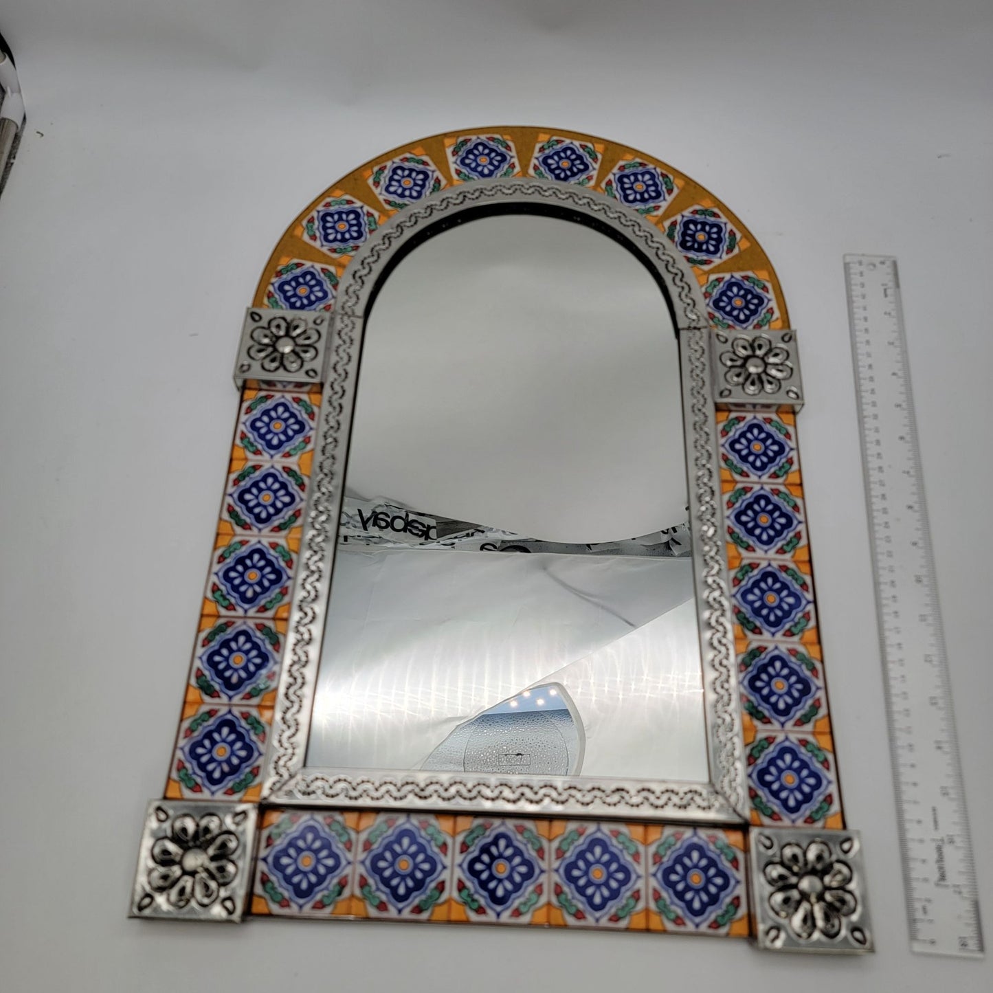 Talavera Tile Arched Tin Wall Mirror