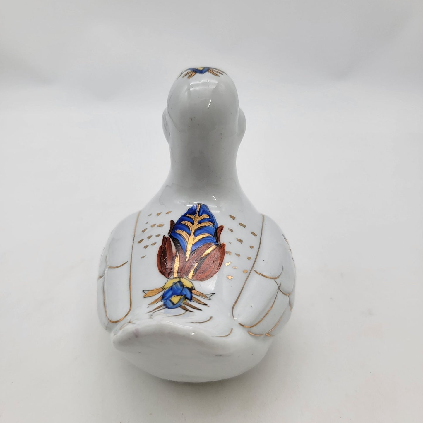 Vintage Hand-Painted Porcelain Duck Figurine With Gold Accents