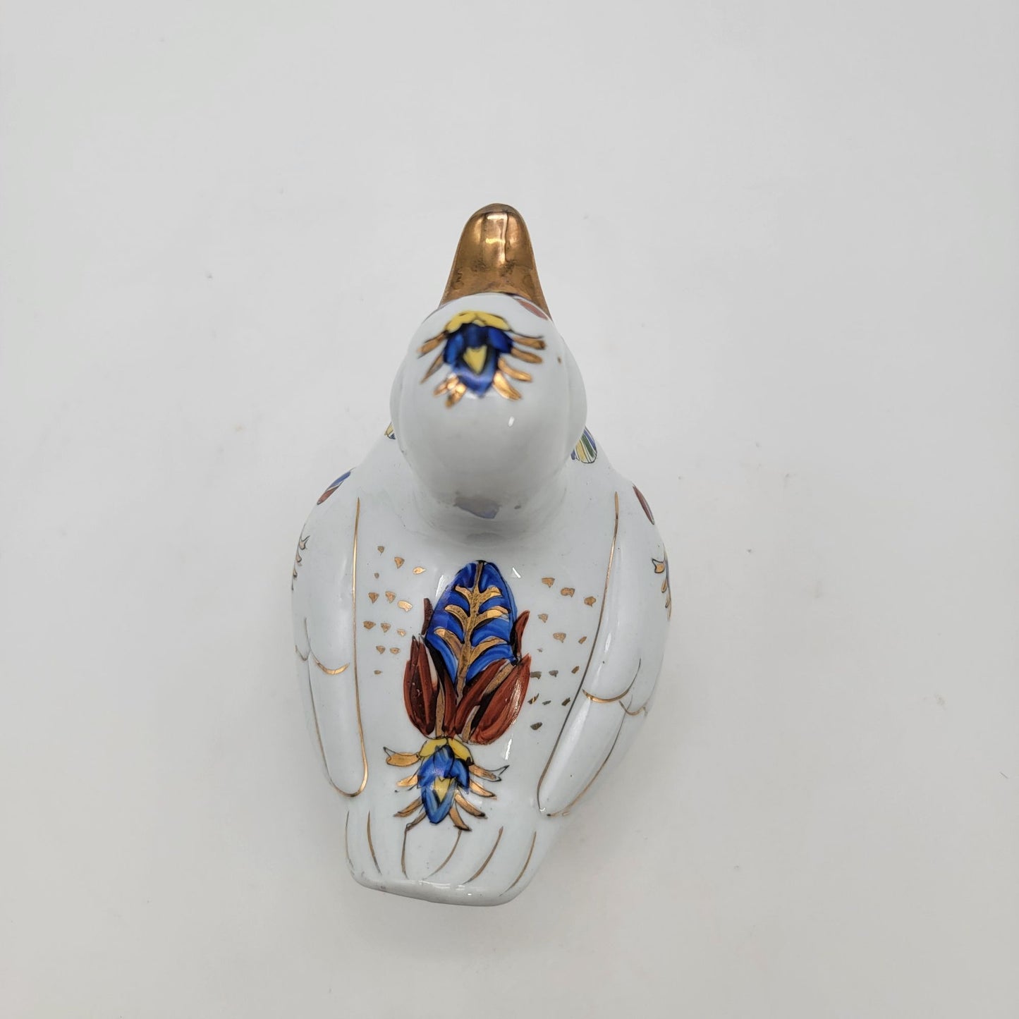 Vintage Hand-Painted Porcelain Duck Figurine With Gold Accents