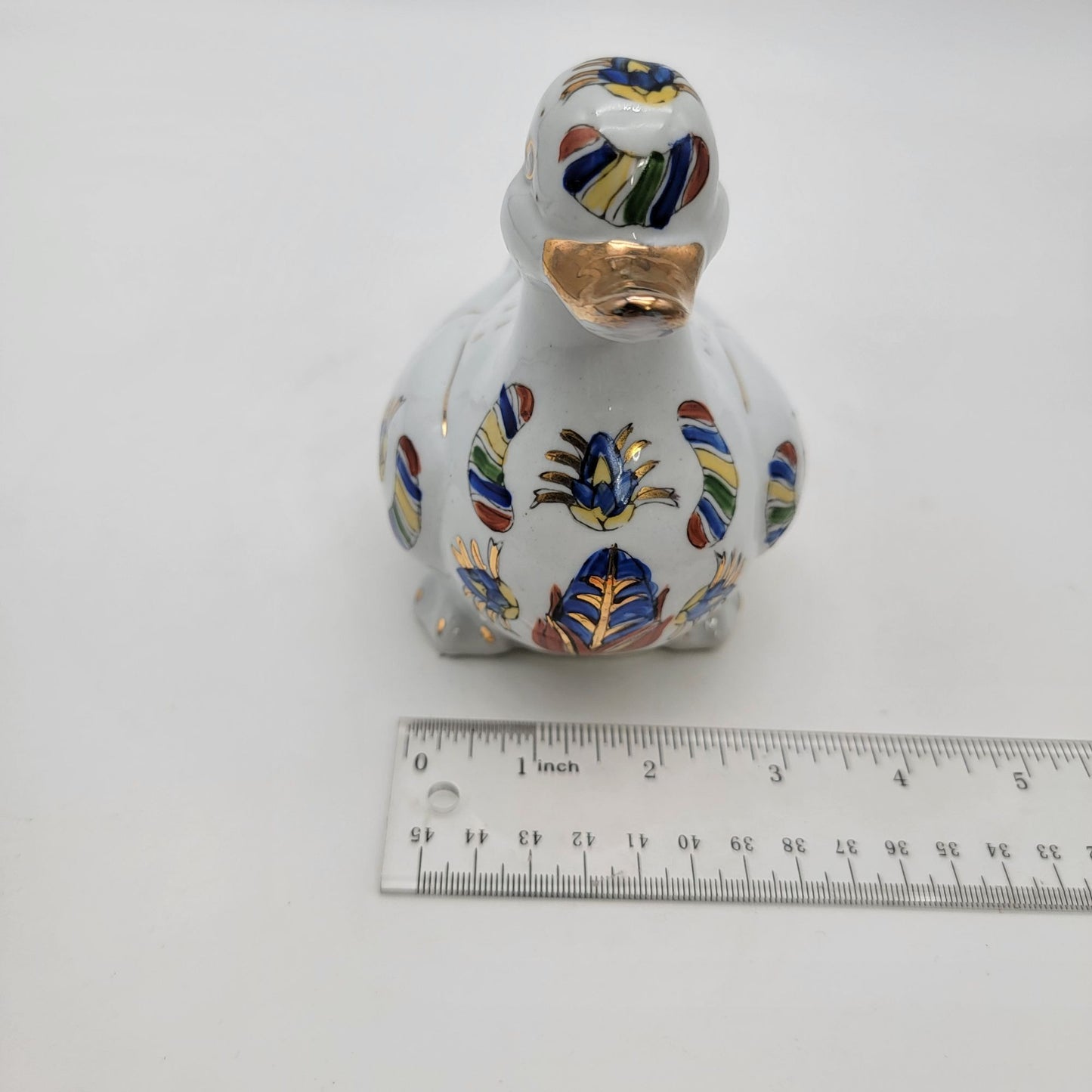 Vintage Hand-Painted Porcelain Duck Figurine With Gold Accents