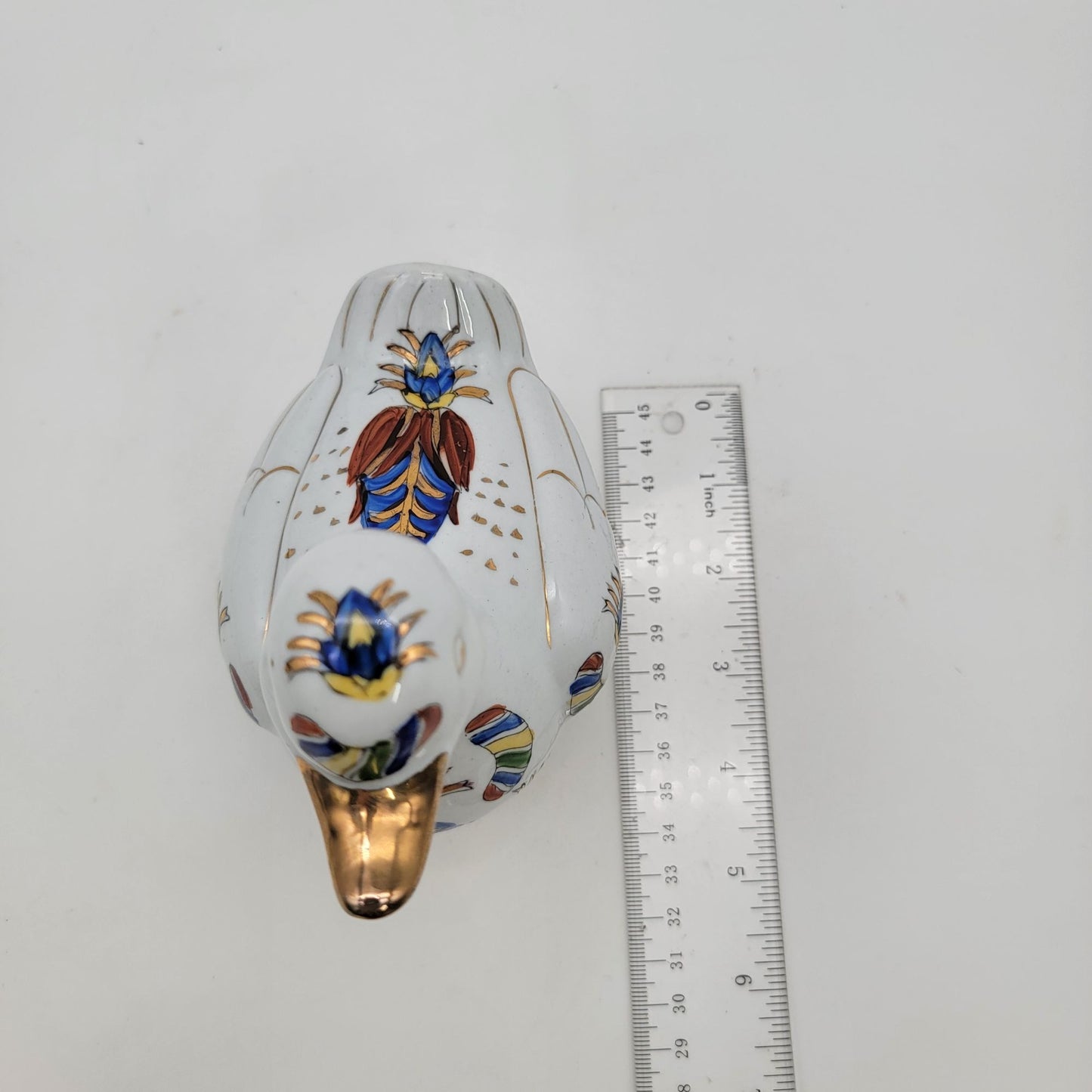 Vintage Hand-Painted Porcelain Duck Figurine With Gold Accents