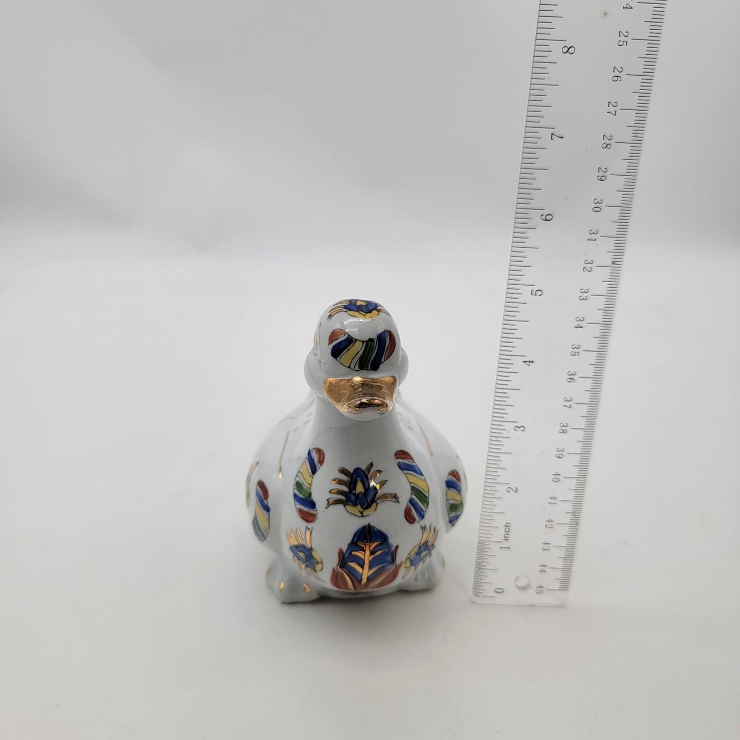 Vintage Hand-Painted Porcelain Duck Figurine With Gold Accents
