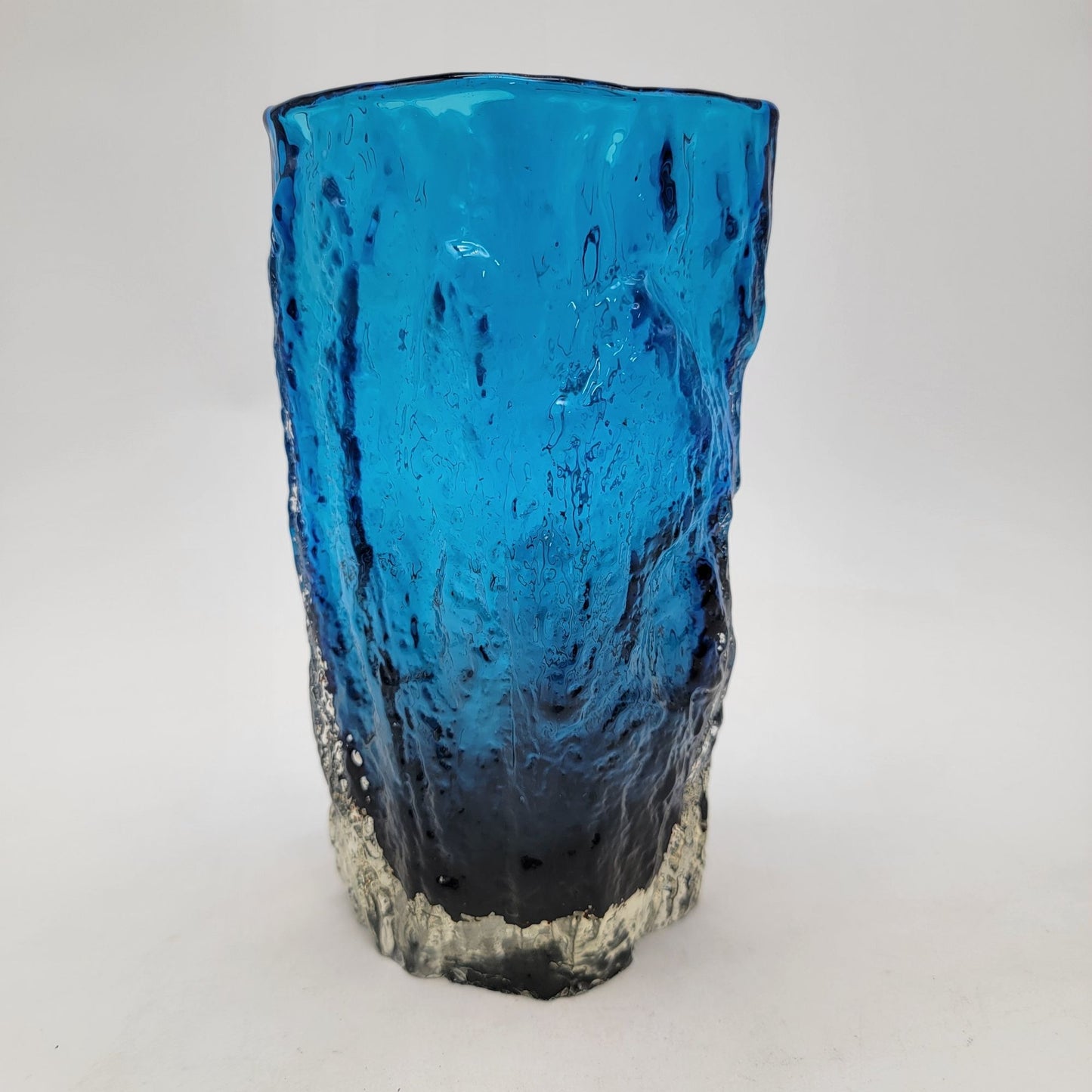 Mid Century Whitefriars Glass Geoffrey Baxter Kingfisher Blue Bark Vase