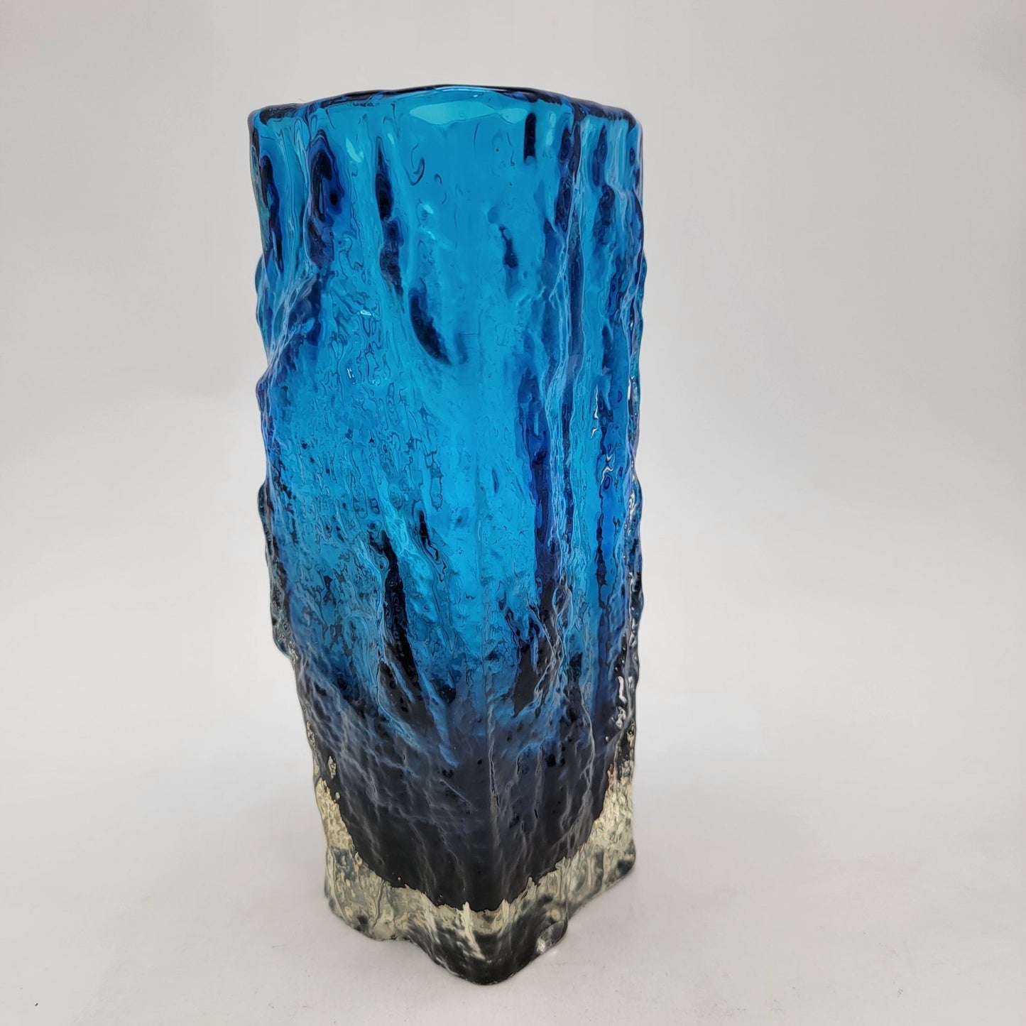 Mid Century Whitefriars Glass Geoffrey Baxter Kingfisher Blue Bark Vase