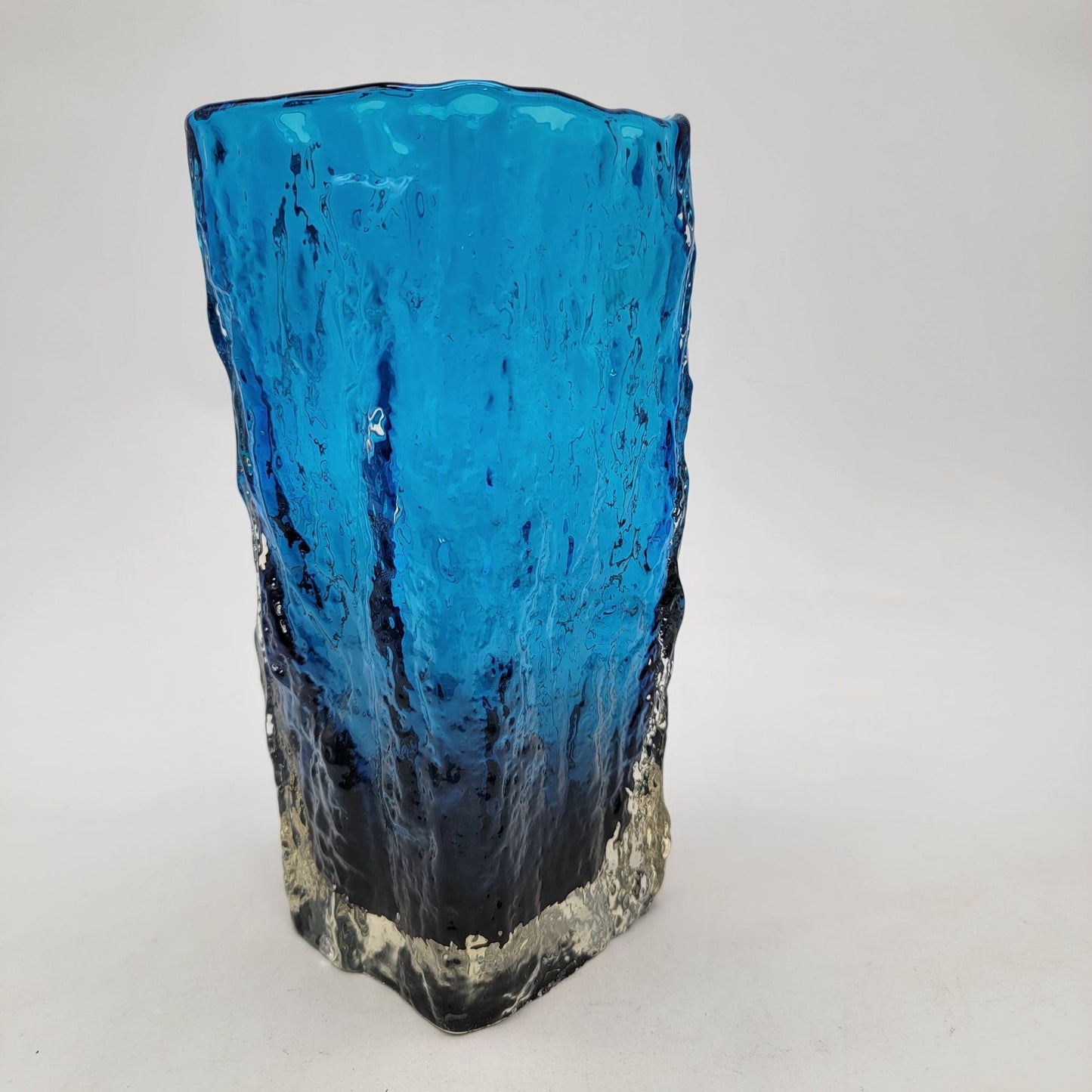 Mid Century Whitefriars Glass Geoffrey Baxter Kingfisher Blue Bark Vase