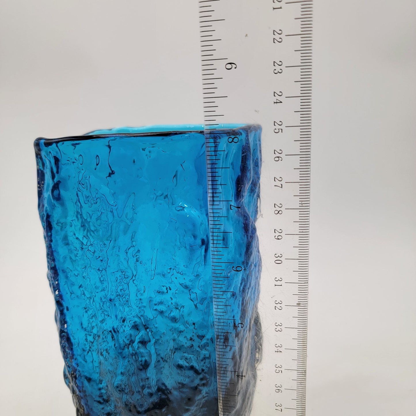 Mid Century Whitefriars Glass Geoffrey Baxter Kingfisher Blue Bark Vase