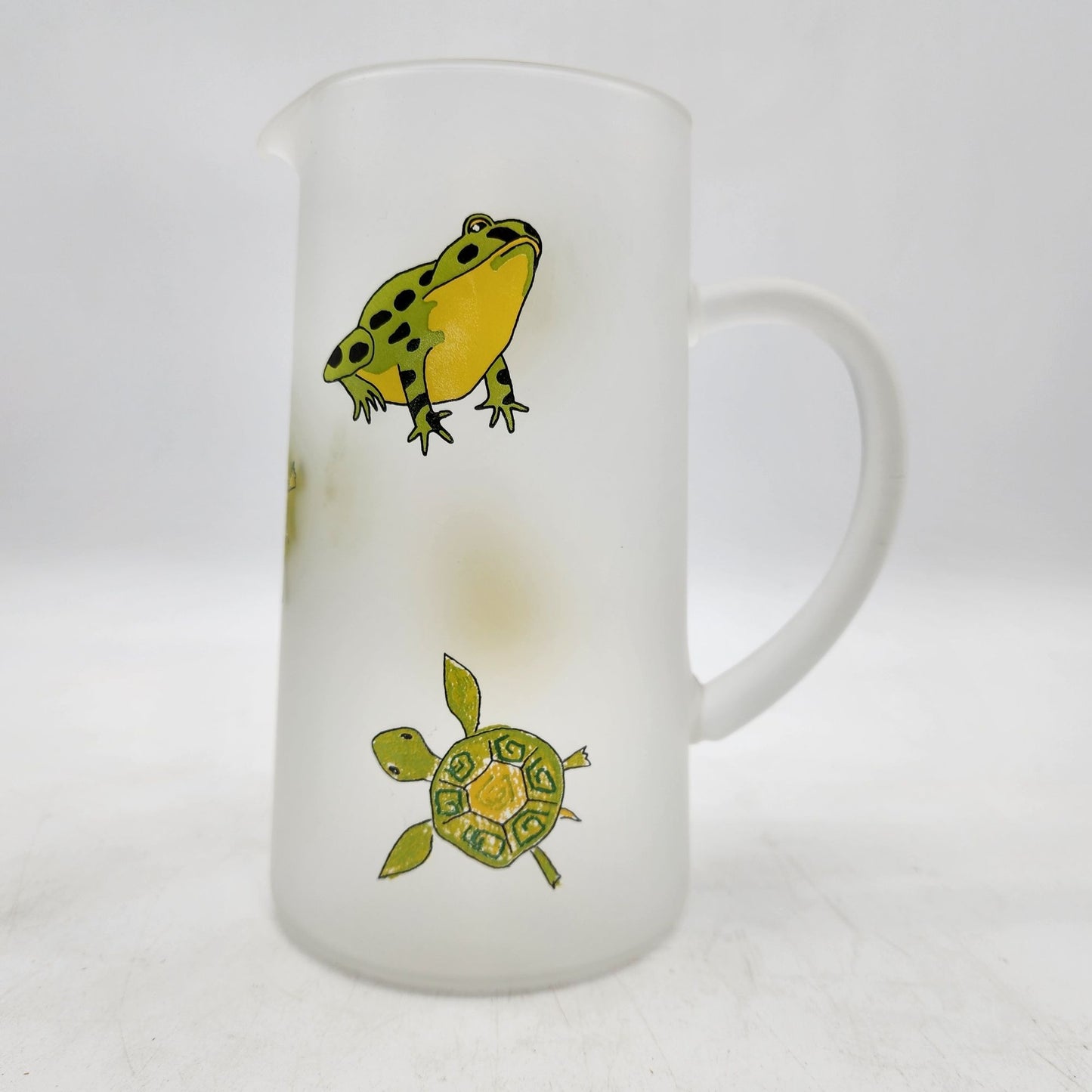Dartington Designs Frosted Glass Pitcher and Cup Set With Hand-Painted Frogs & Turtles