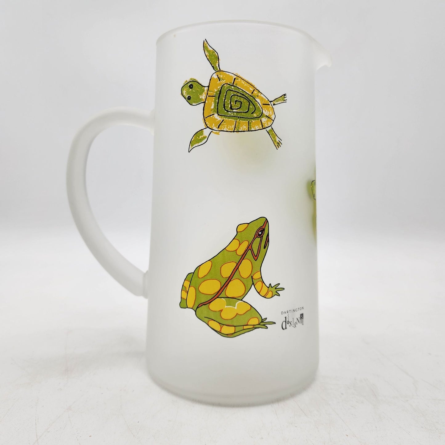 Dartington Designs Frosted Glass Pitcher and Cup Set With Hand-Painted Frogs & Turtles